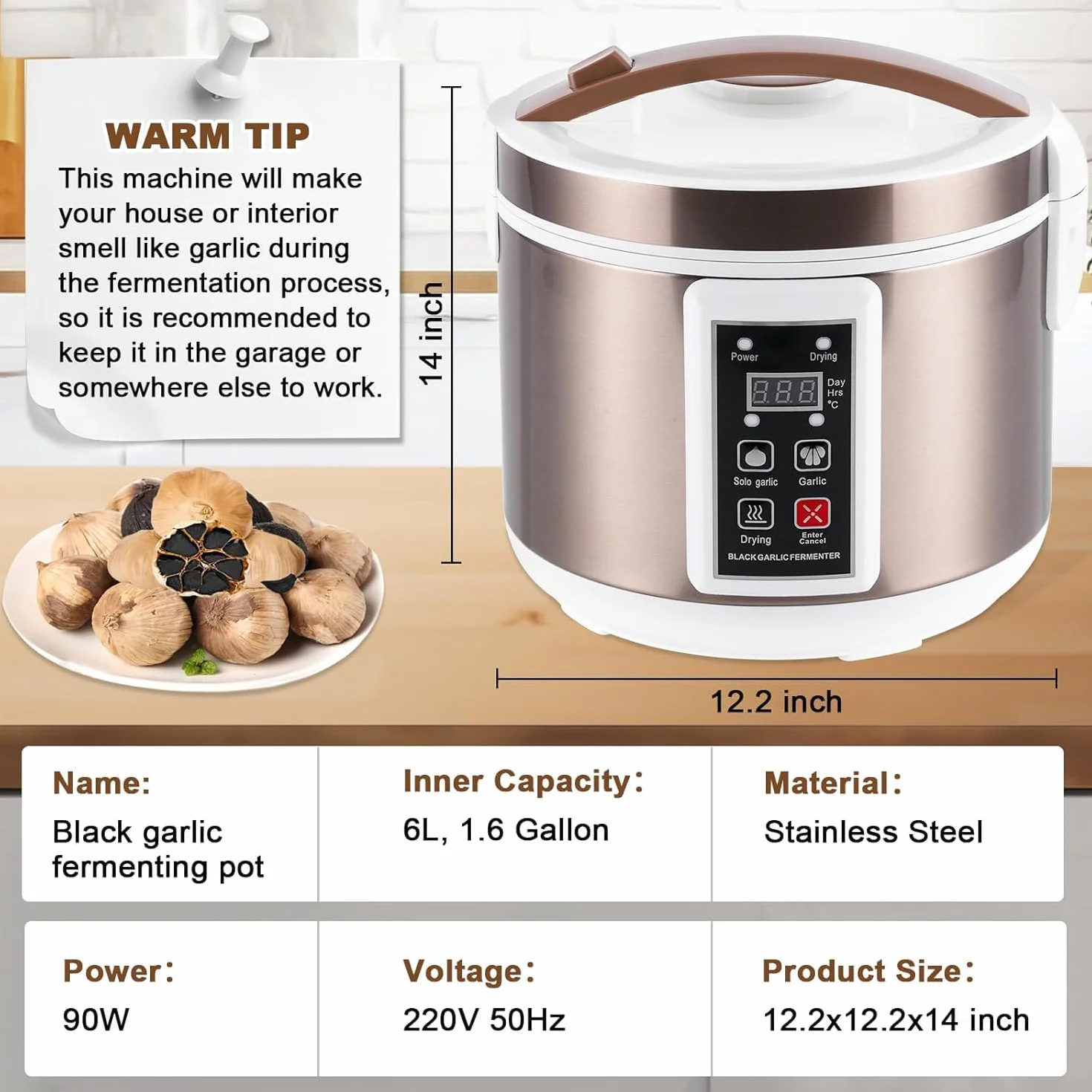 YUCHENGTECH Fermentador de Ajo Negro 6L Automático Inteligente con Control de Tiempo y Temperatura