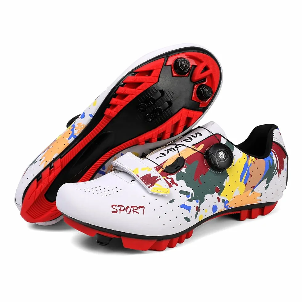 Hixingo Zapatilla de Ciclismo Hombre Mujer Graffiti Colorido Impresión Zapatos MTB Compatibles SPD Lock System