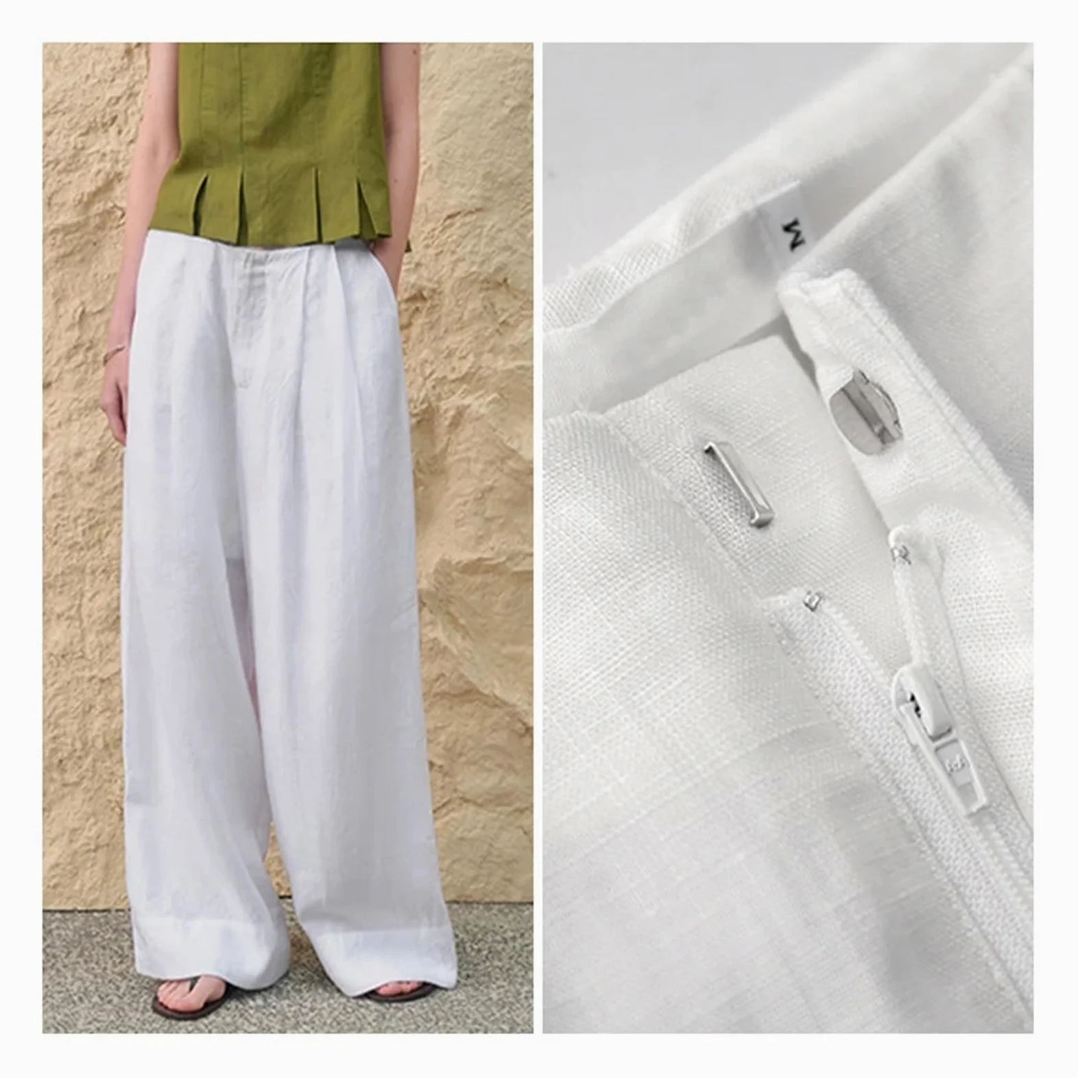 Pantalones Anchos de Lino Informales Sencillos for Mujer, Pantalones Verano Color Liso, Sueltos y Rectos, Ropa for