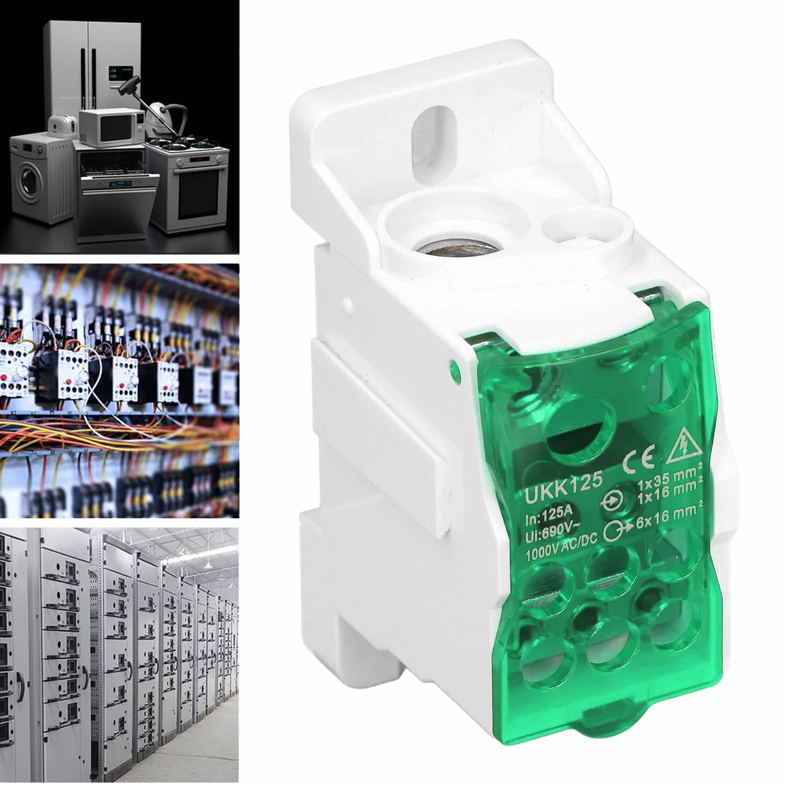 Tyenaza Caja de Distribución de Terminales UKK-125A, C45 Unipolar, para Gabinetes de Energía (Verde)