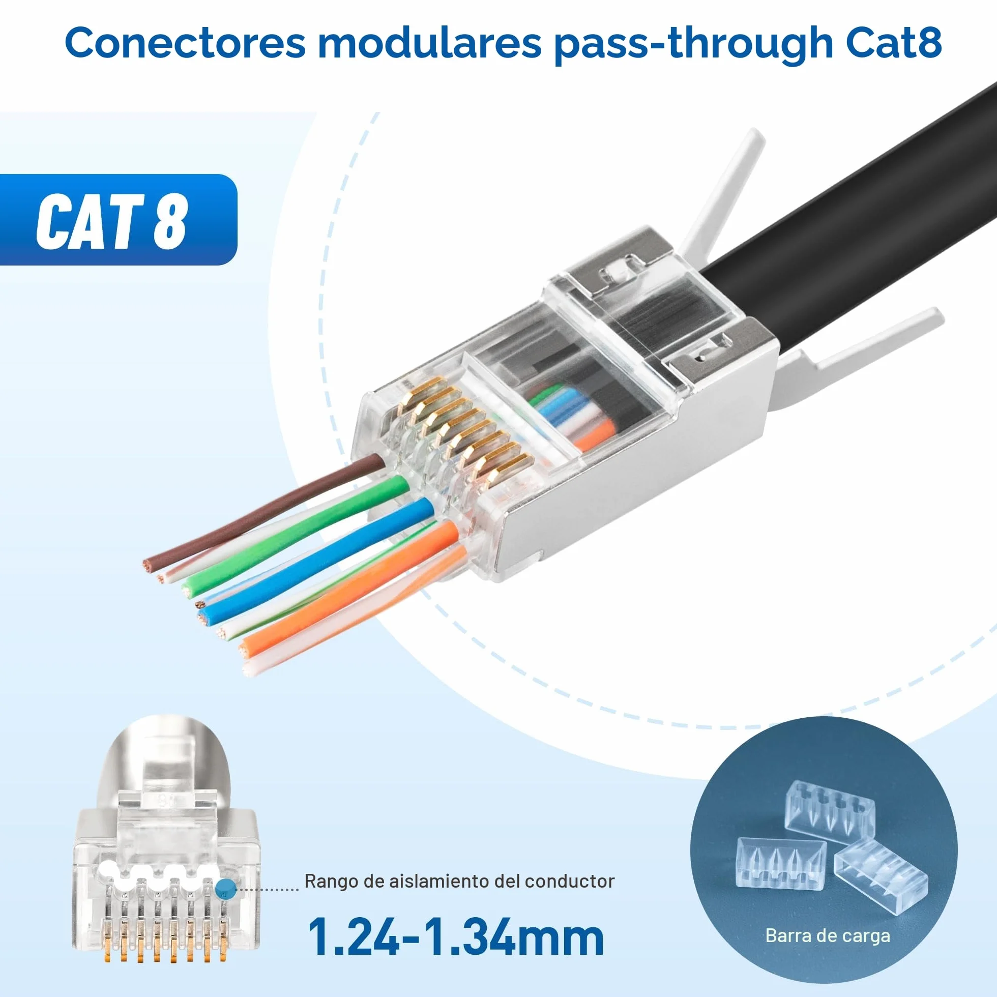 Cable Matters Pack de 20 Conectores Apantallados RJ45 Cat8 Cat7 Cat6 Pass-Through para Cable Ethernet Sólido o Trenzado