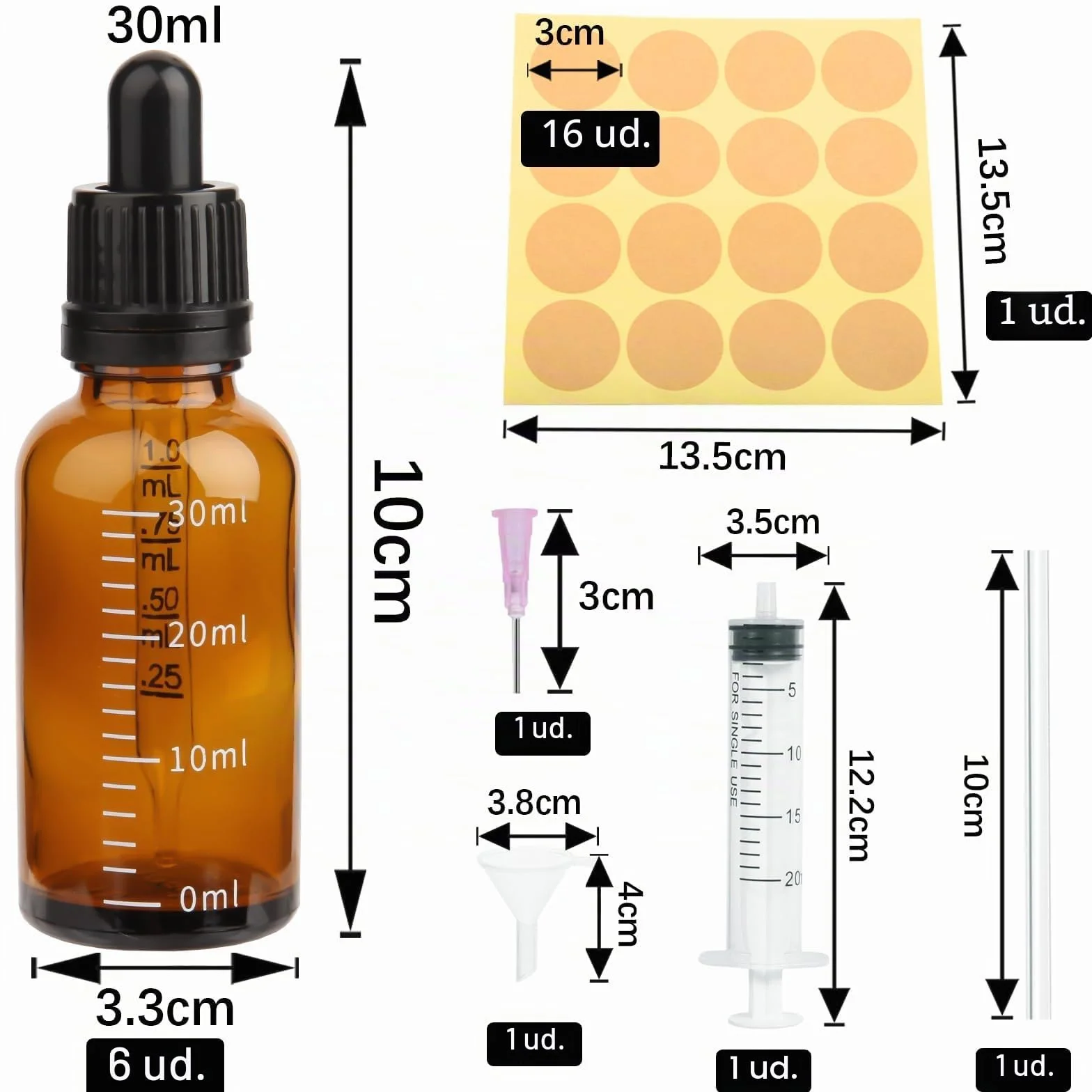 Goteros Cuentagotas 30ml Cristal con Pipetas y Escala para Aceite Esencial, Masaje, Aromaterapia
