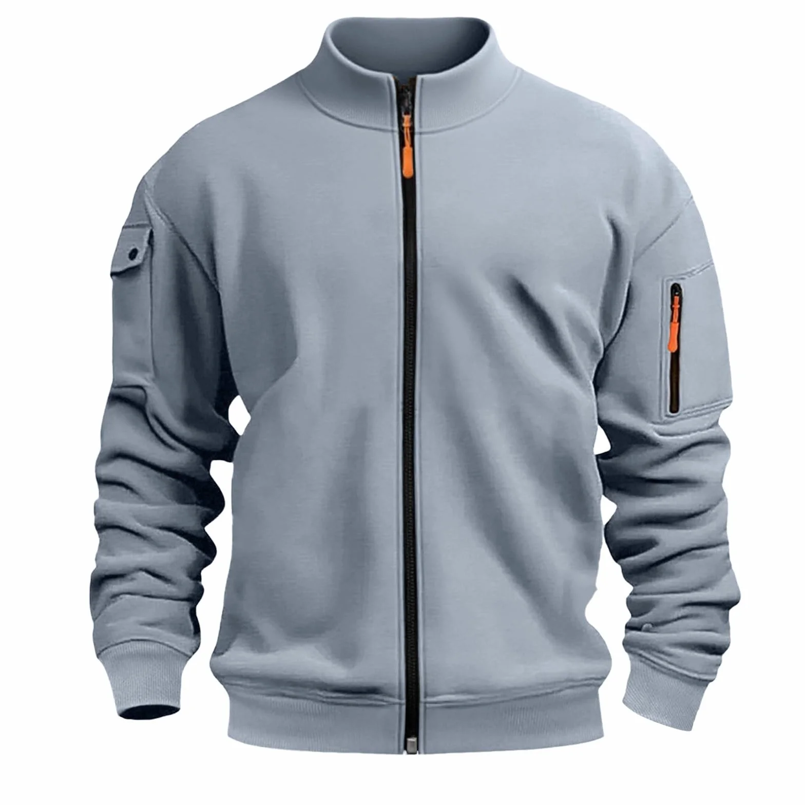 Generico Sudadera con Cremallera Hombre Sin Capucha Invierno Casual Chaqueta Deportiva Militar Sudaderas con Cremallera Ligera Manga Larga Sweatshirt con Bolsillos Vintage Trekking Chaqueta de Trabajo