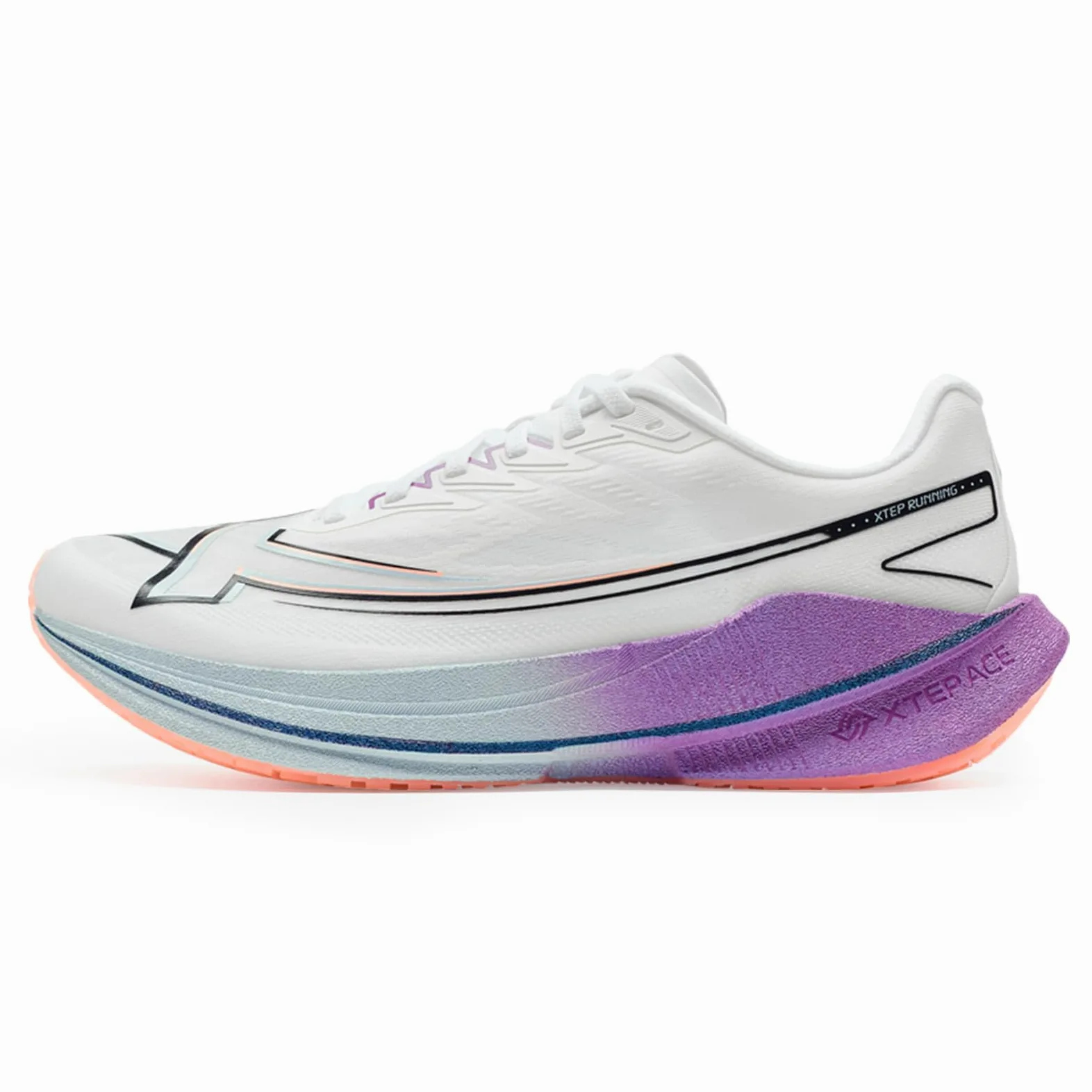 XTEP Zapatillas de correr para hombre, para principiantes, maratón, placa de carbono en forma de pala, 70% de amortiguación, ligeras, transpirables, antideslizantes, amortiguadas