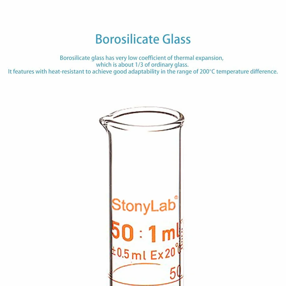 StonyLab Cilindro de Medición Graduado de Vidrio de Borosilicato 50 ml 2-Pack