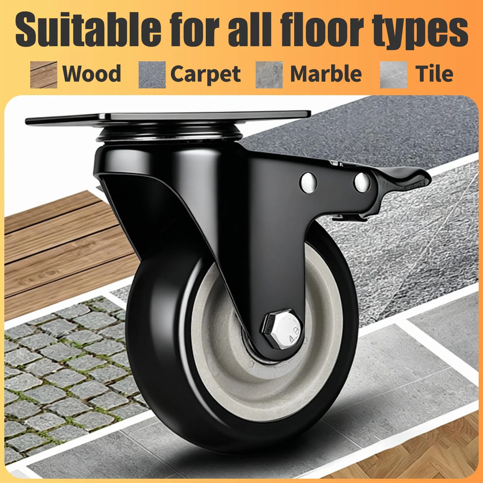 Ruedas Giratorias 50 mm con Freno Antimarca 320 kg para Muebles Interior Exterior Negro
