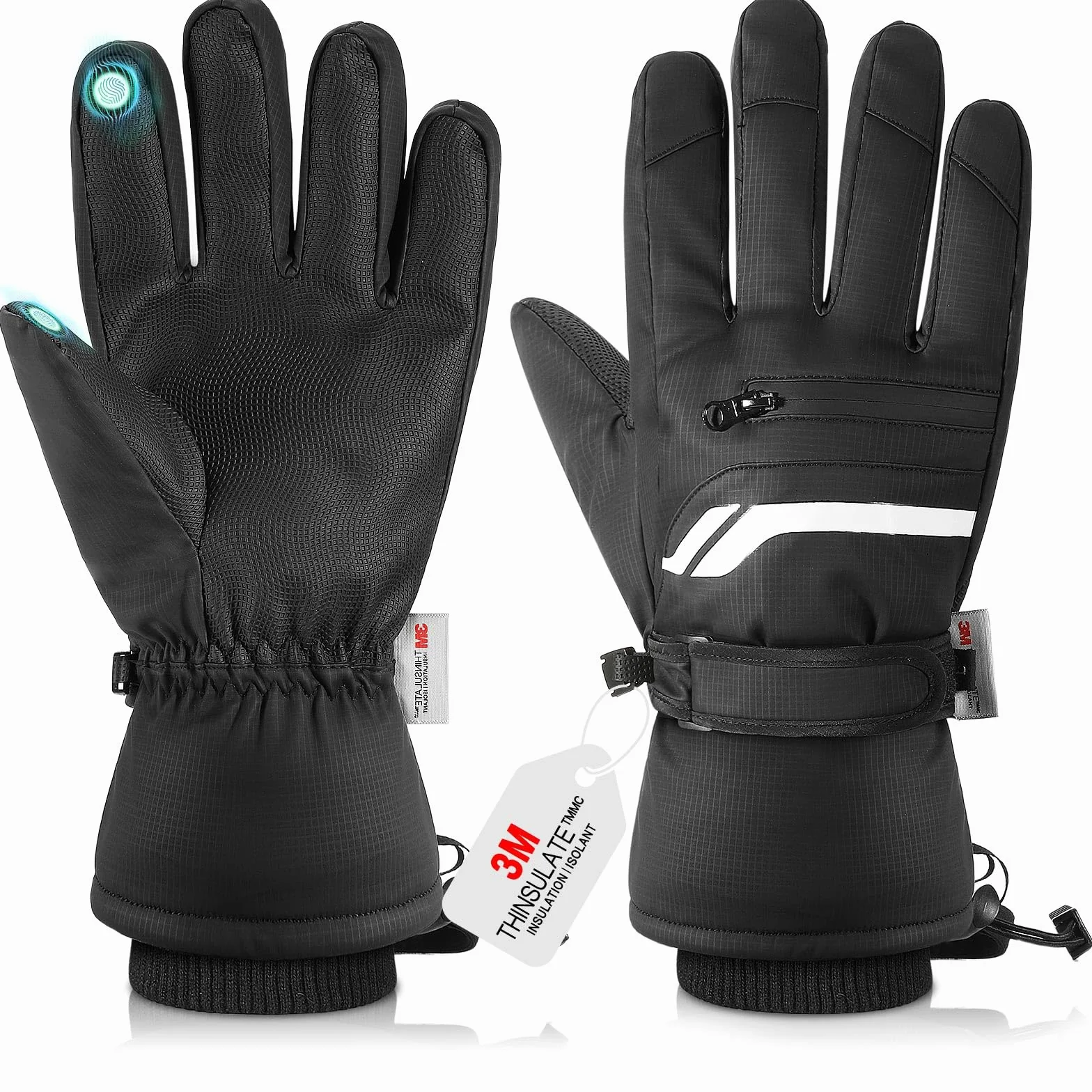 MoKo Guantes de Invierno Impermeables Hombre Mujer, Guantes Térmicos 3M Thinsulate para Clima Frío, Guantes de Esquí con Pantalla Táctil y Agarre Antideslizante para Snowboard, Ciclismo, Correr