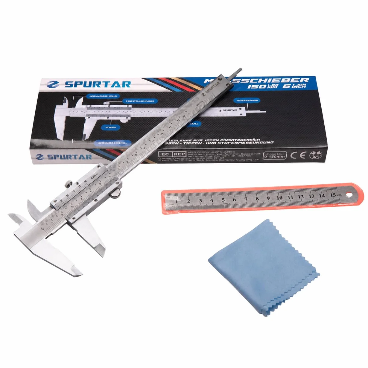 Spurtar Calibre 150 mm 6 pulgadas analógico medición diámetro profundidad 0,02 mm 0,001 pulgadas