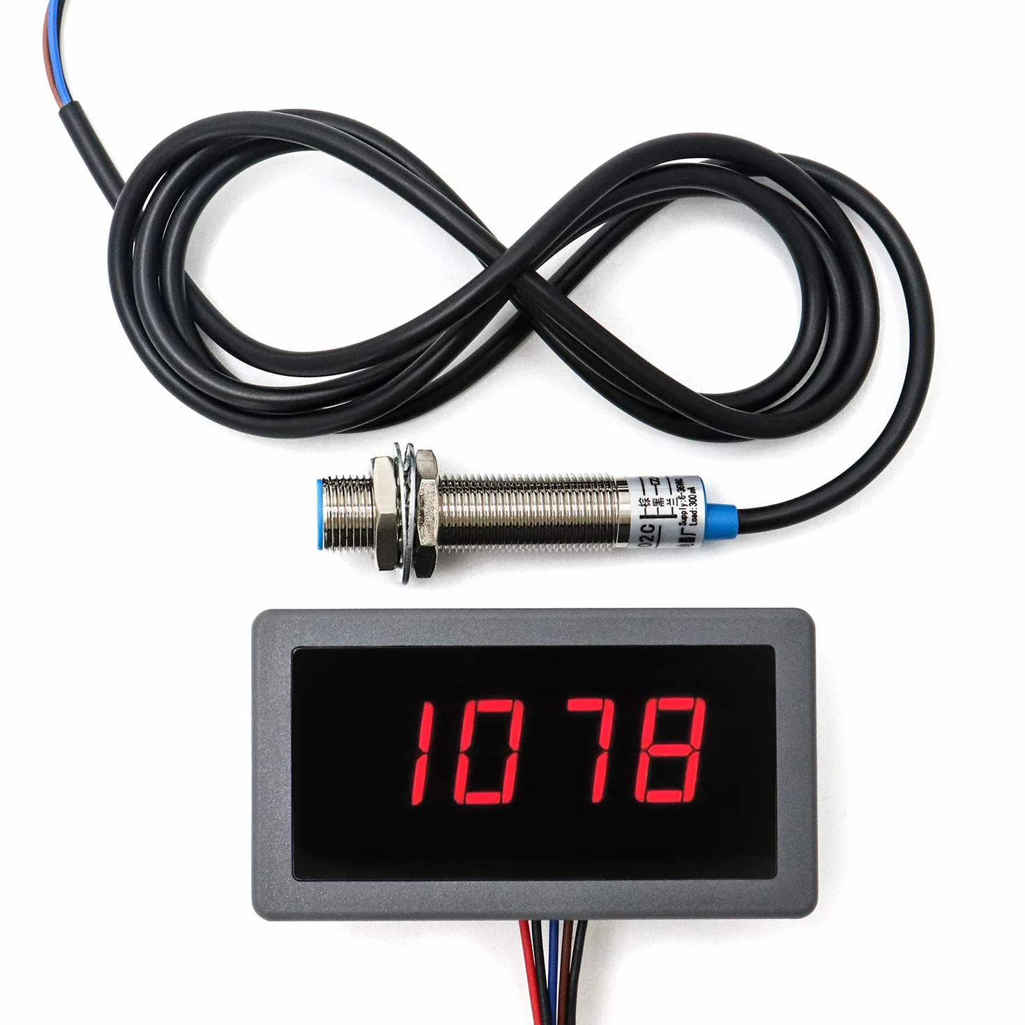 QWORK LED Tacómetro de Panel 4 Dígitos Medidor de Velocidad RPM Alta Precisión Sensor Hall NPN
