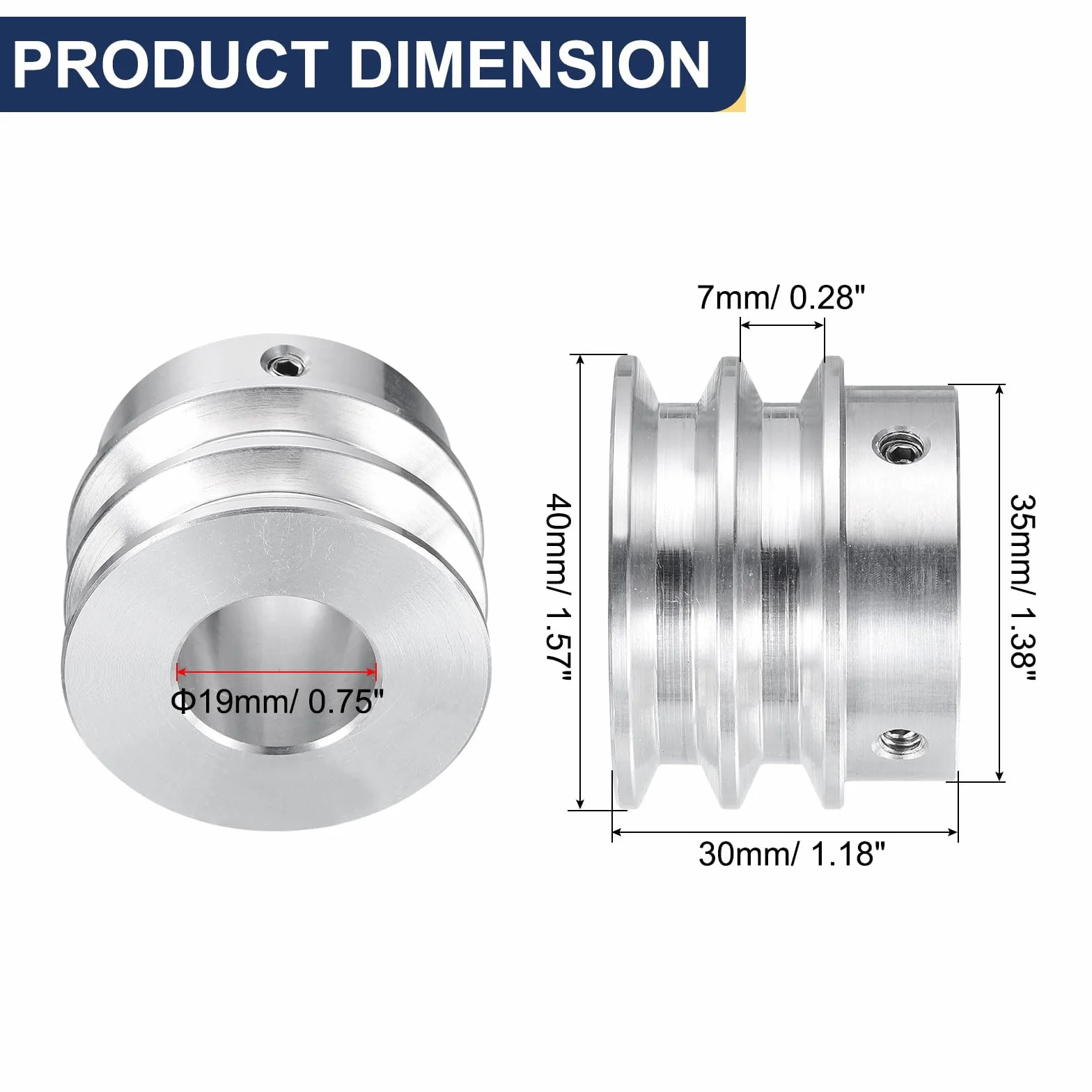 QUARKZMAN Polea en V de 19 mm Diámetro Exterior 40 mm Doble Ranura Aleación de Aluminio para Eje Motor 6 mm (1/4")