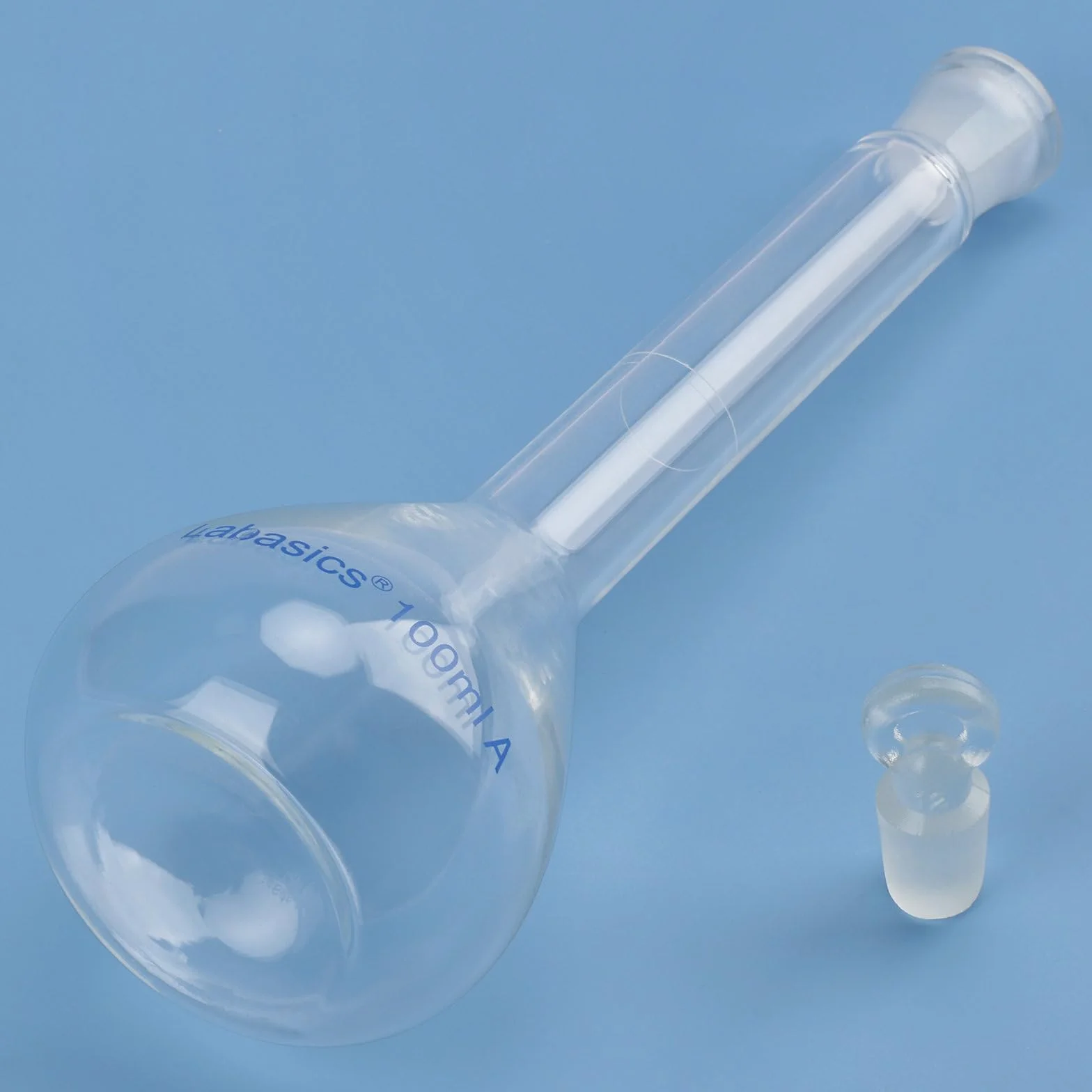 Labasics Matraz Aforado 100 ml Vidrio Borosilicato Clase A Tapón Vidrio Transparente para Laboratorio Químico Analítico