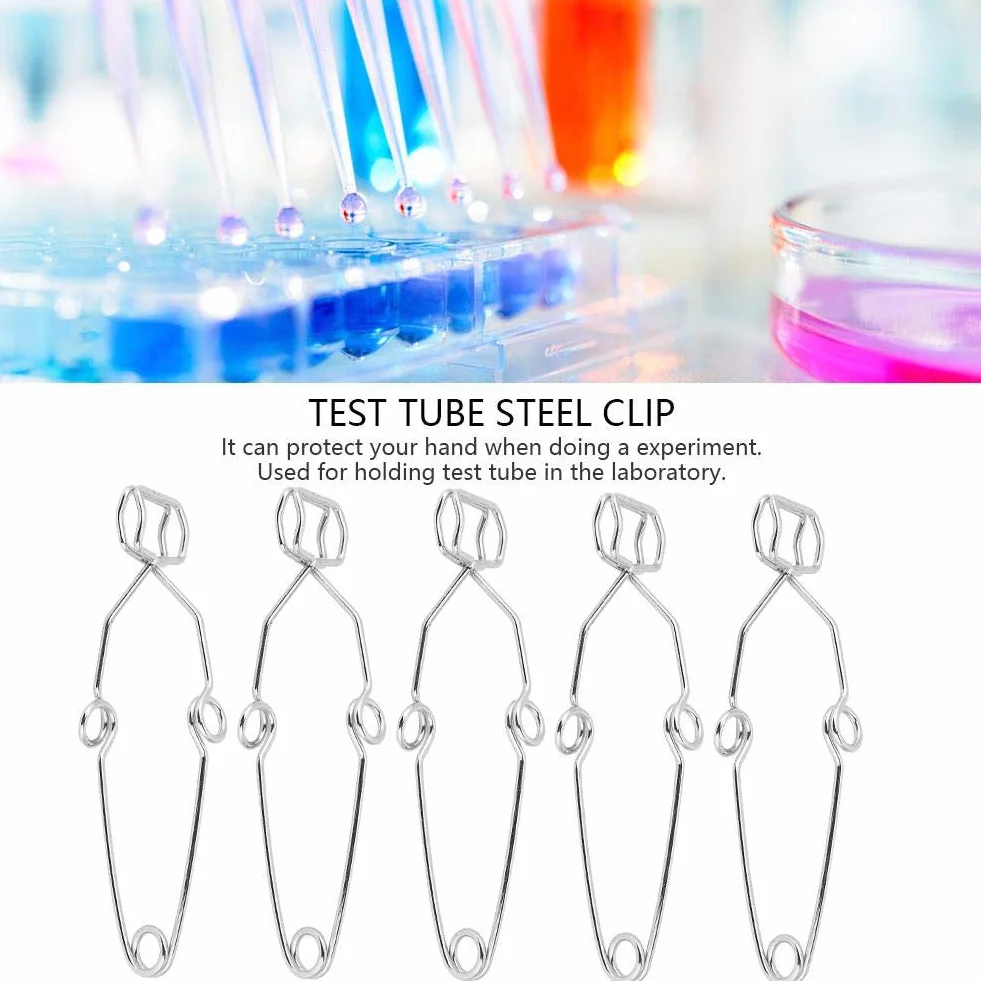 Pinza de acero inoxidable para tubos de ensayo, herramienta de laboratorio, 5 piezas
