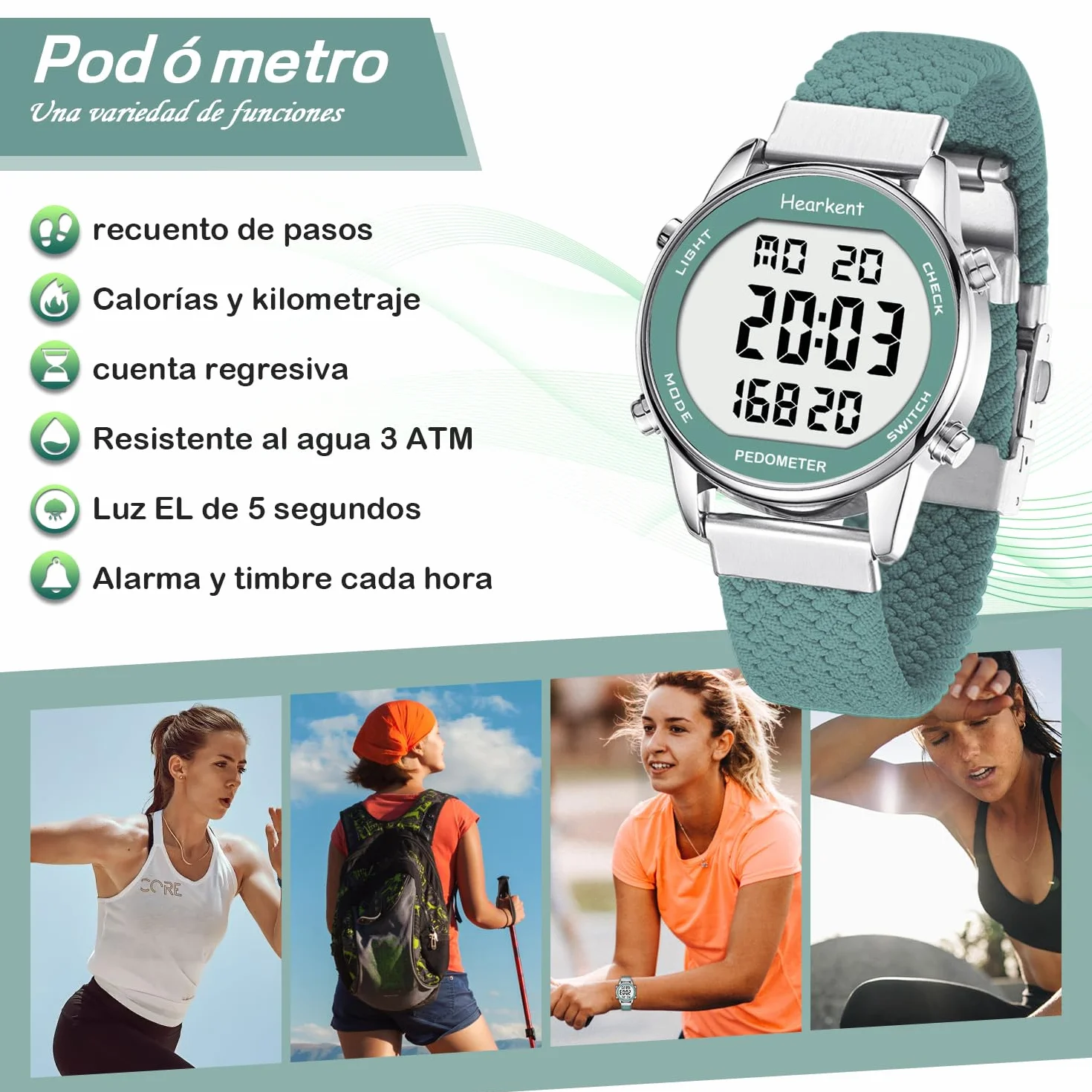 Hearkent Reloj podómetro para Mujer, grabación de calorías y Distancia, Alarma, Cuenta atrás, visualización de la Hora,sin Carga ni aplicación, 2401