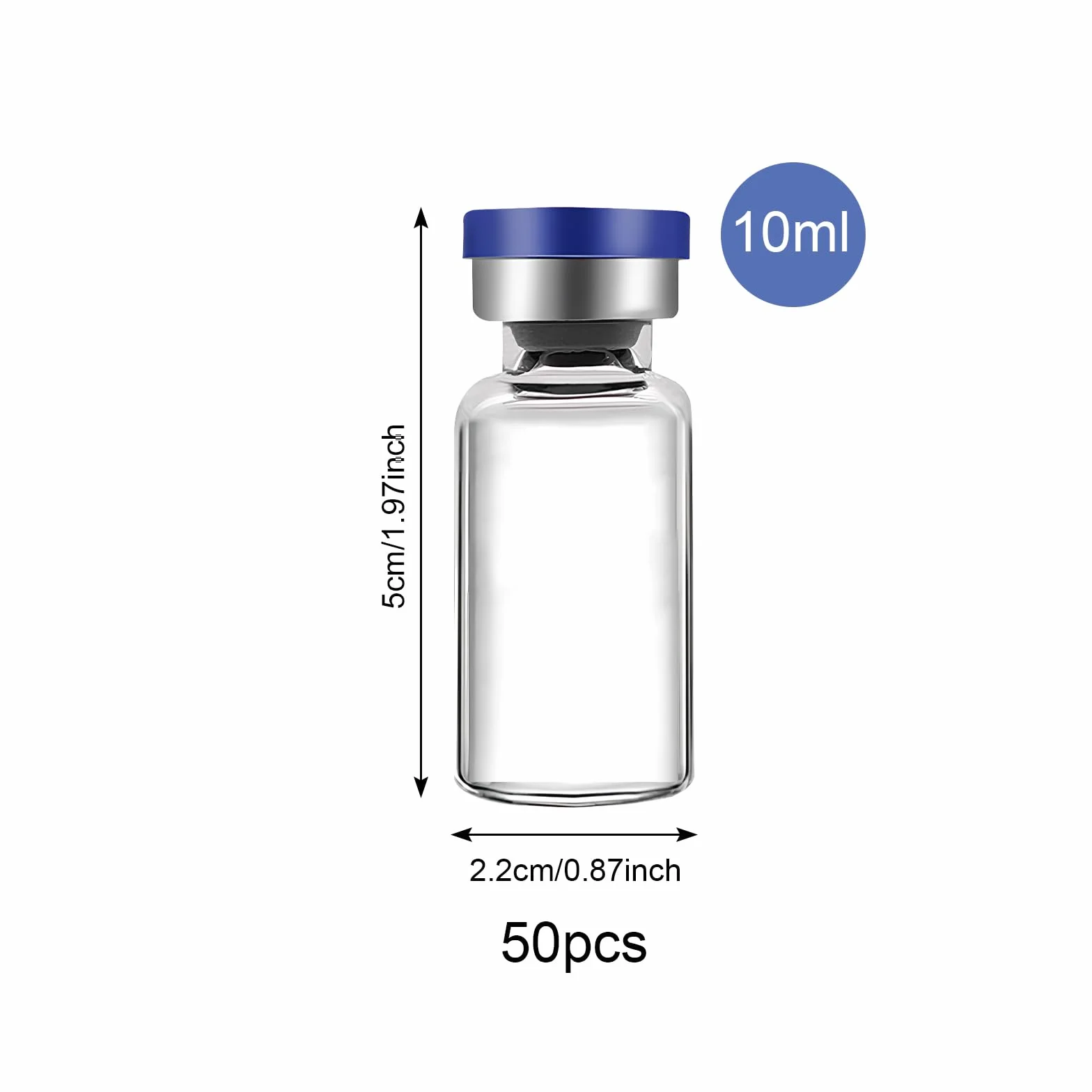 Viales de Muestra Sellados 10 ml, Vidrio Transparente con Puerto de Inyección Autorreparable, Vial Estéril Vacío 50 Piezas