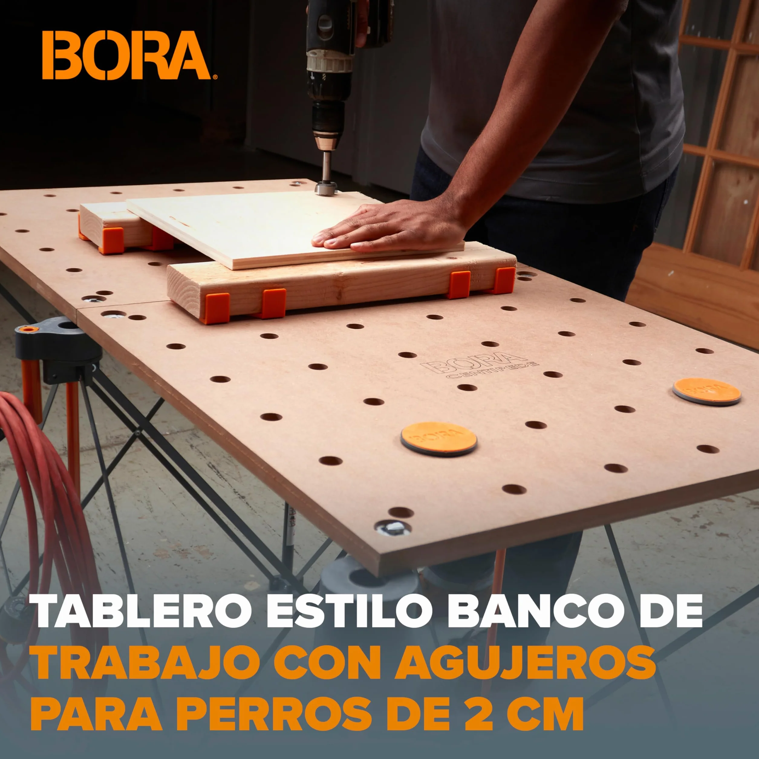 Bora Centipede CK22TM Mesa de Banco de Trabajo 24 x 48 Pulgadas con Parte Superior de Madera y Agujeros de 20 mm