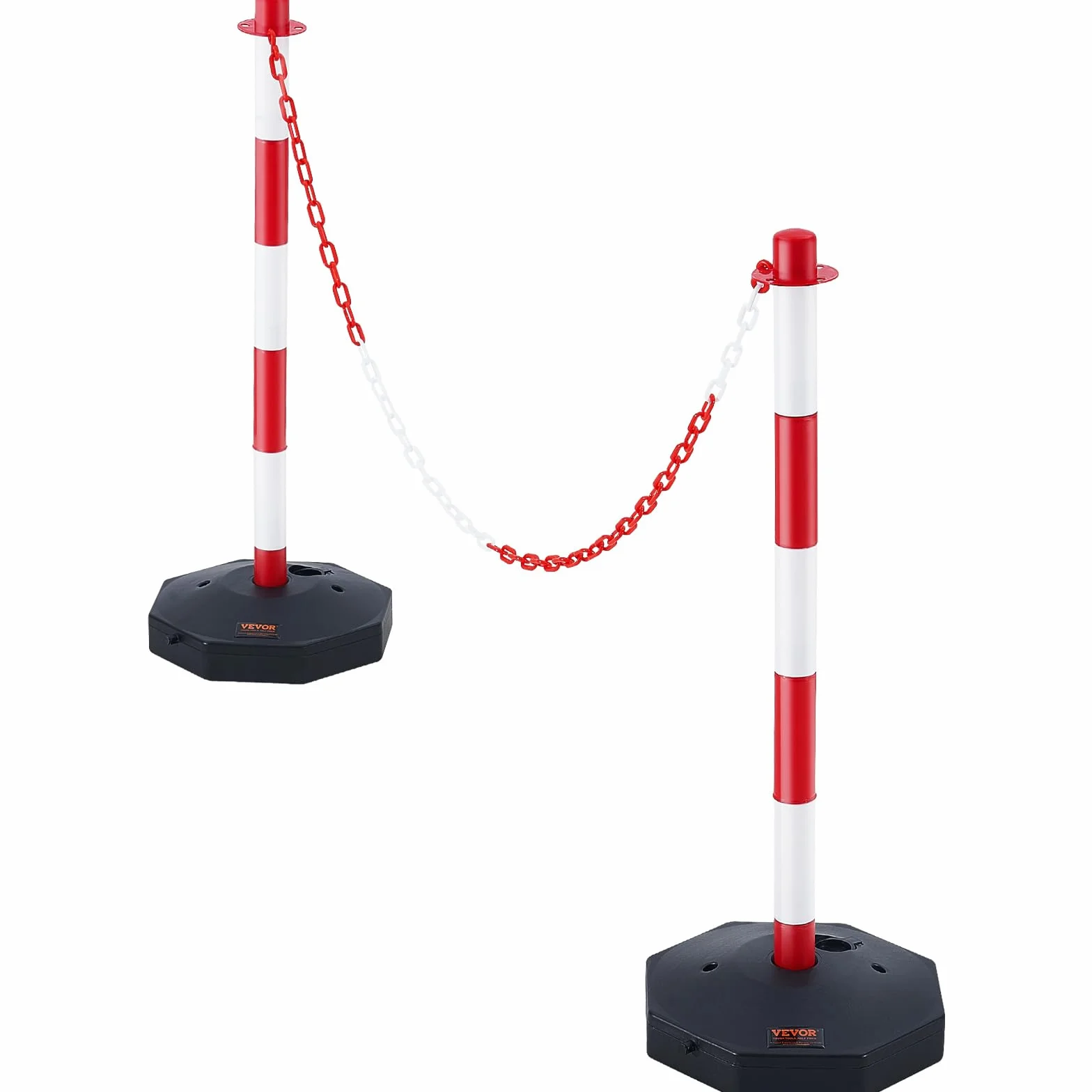 VEVOR Poste de Tráfico 2 Piezas, Cono Altura Ajustable con Cadena 2,4 m, Rojo y Blanco