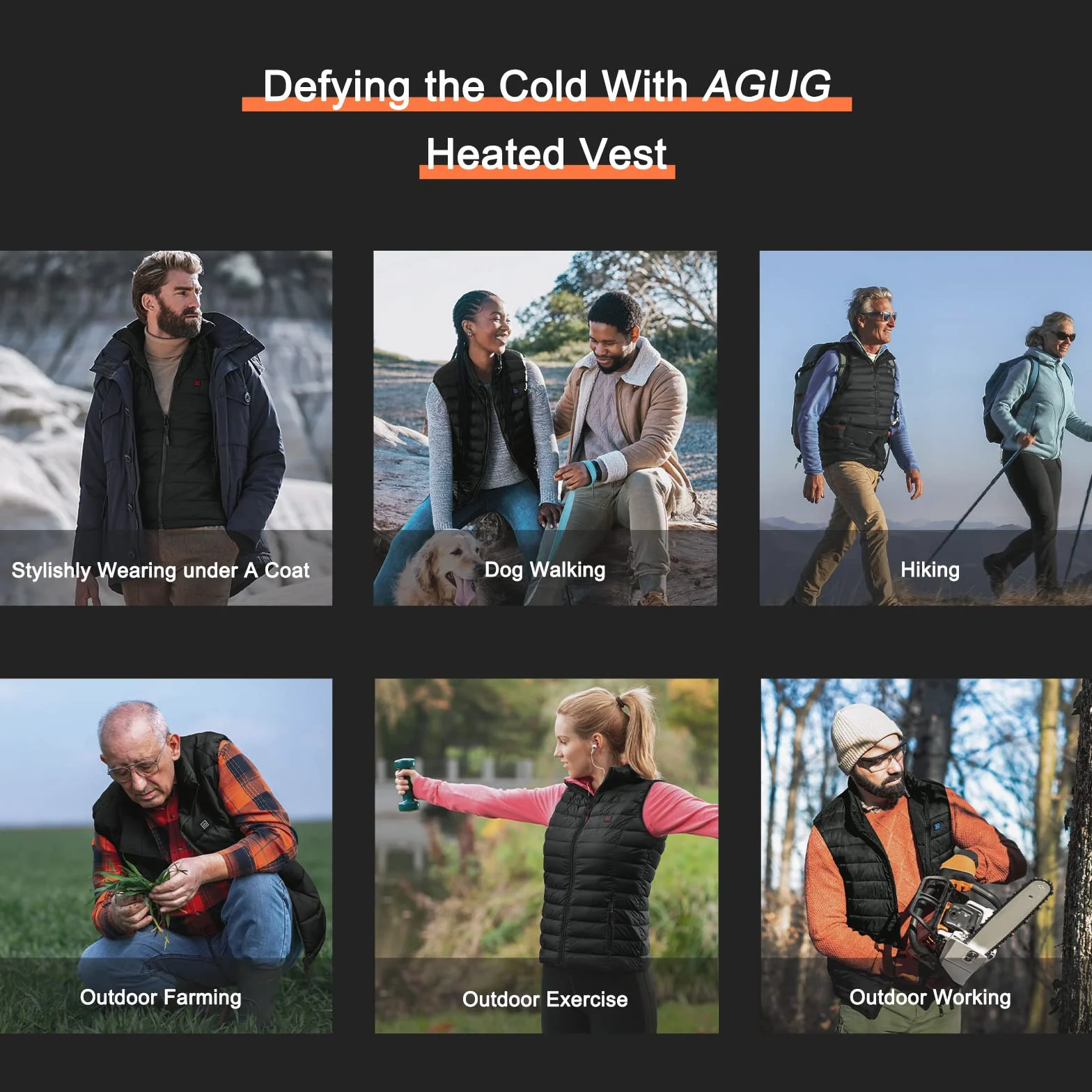 AGUG Chaleco Calentador, Chaleco Calefactable Eléctrico 3 Niveles de Temperatura Chaleco Térmico para Mujer/Hombre Chaqueta Calefactable Ideal para Moto Senderismo Caza Esquí Camping (Batería No)