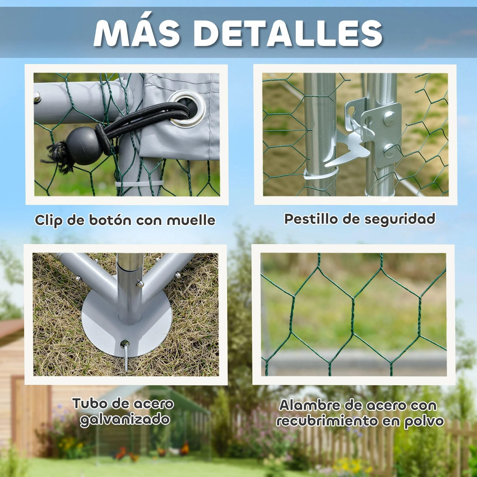 PawHut Gallinero Exterior Grande 3x3,4x1,9 m Acero Galvanizado Puerta Doble Cierre Cubierta Tela Oxford Anti-UV Impermeable para 10-15 Gallinas