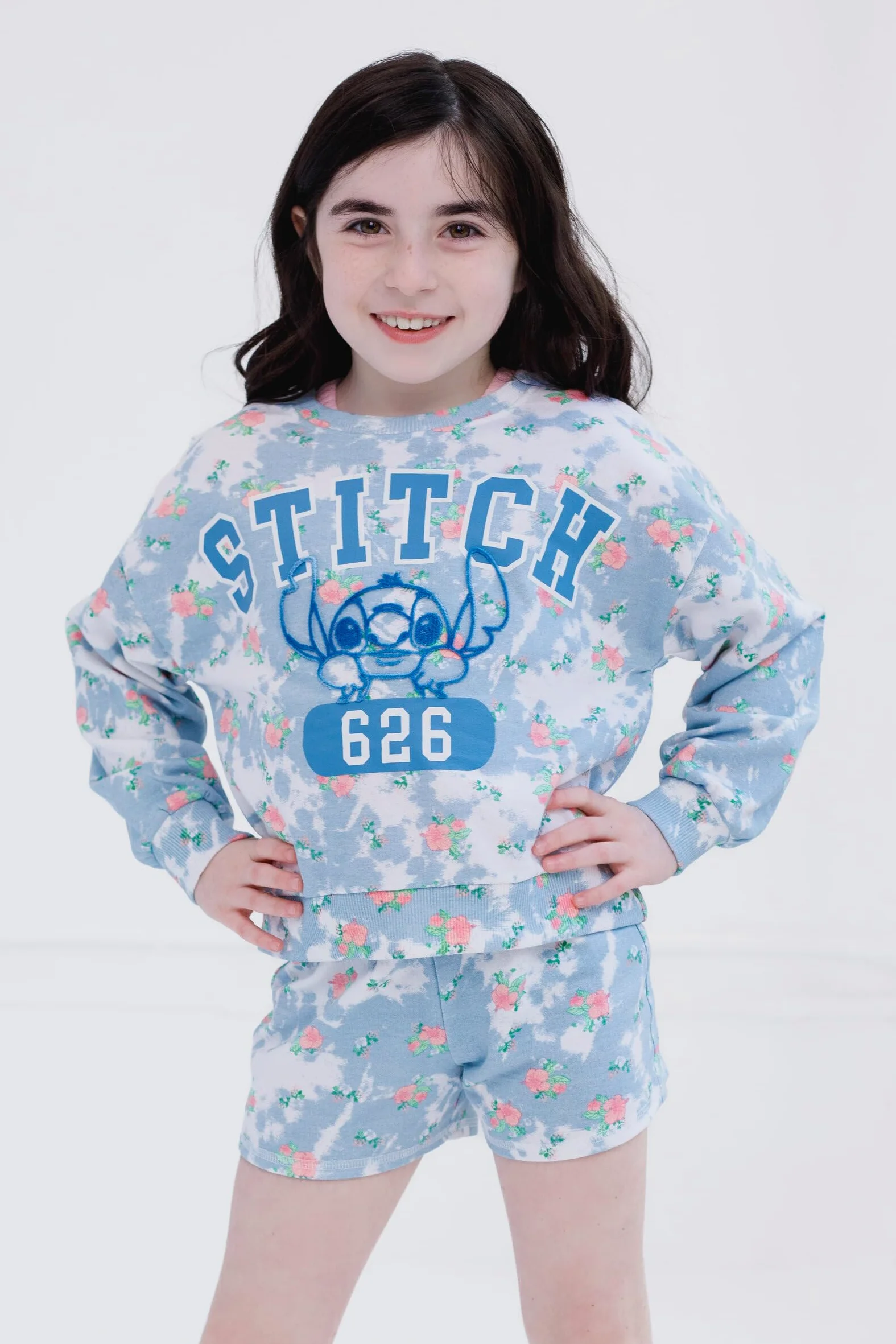 Disney Lilo & Stitch - Sudadera de rizo francés para niñas, camiseta y pantalones cortos, 3 piezas, tallas de niño a niño grande (4T - 10-12)