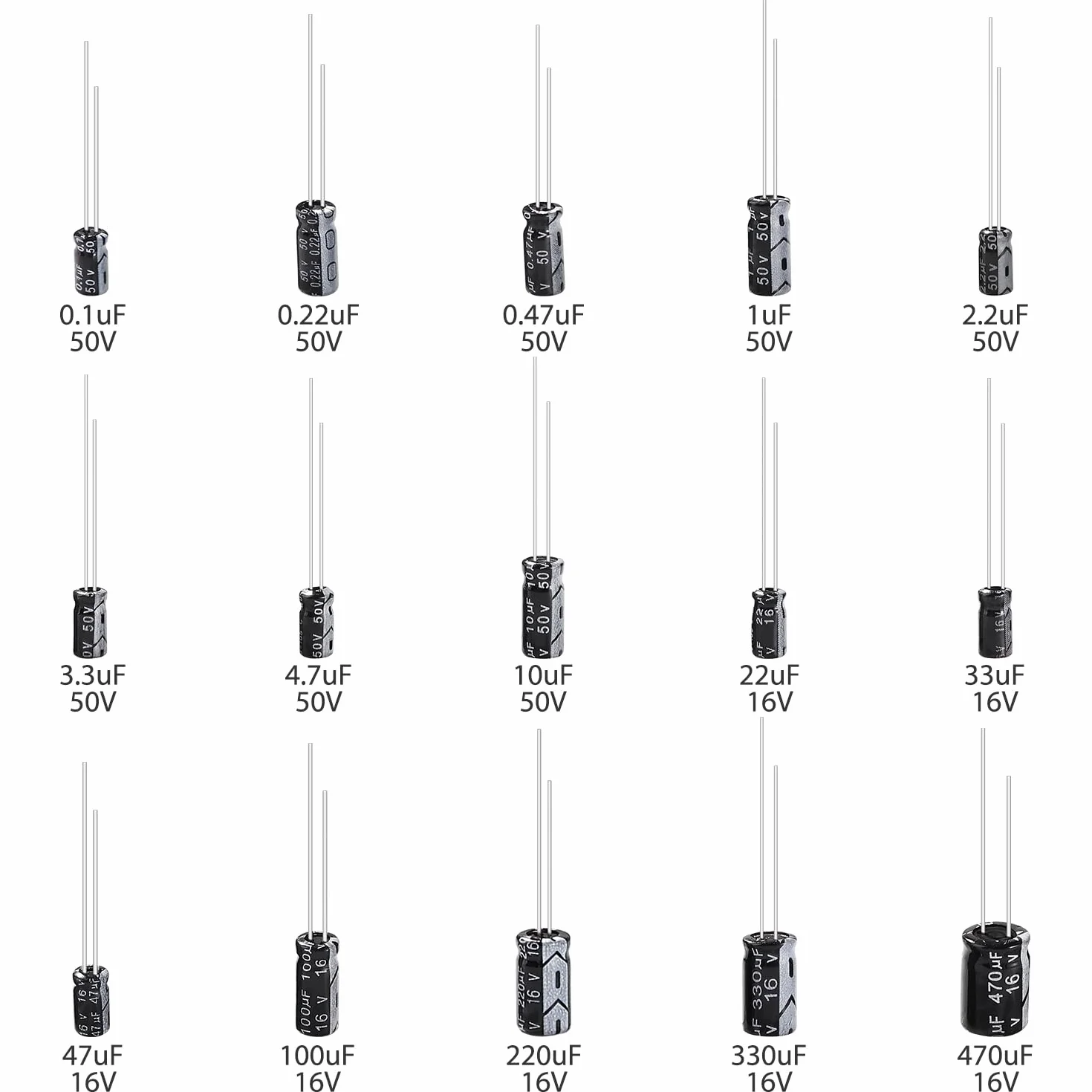 YIXISI 145 Piezas Condensadores Electroliticos Kit 0.1uF-470uF 16V 50V