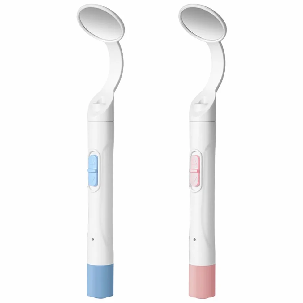 Sarini Paquete de 2 Espejos dentales con luz USB antivaho LED Dual Rosa y Azul