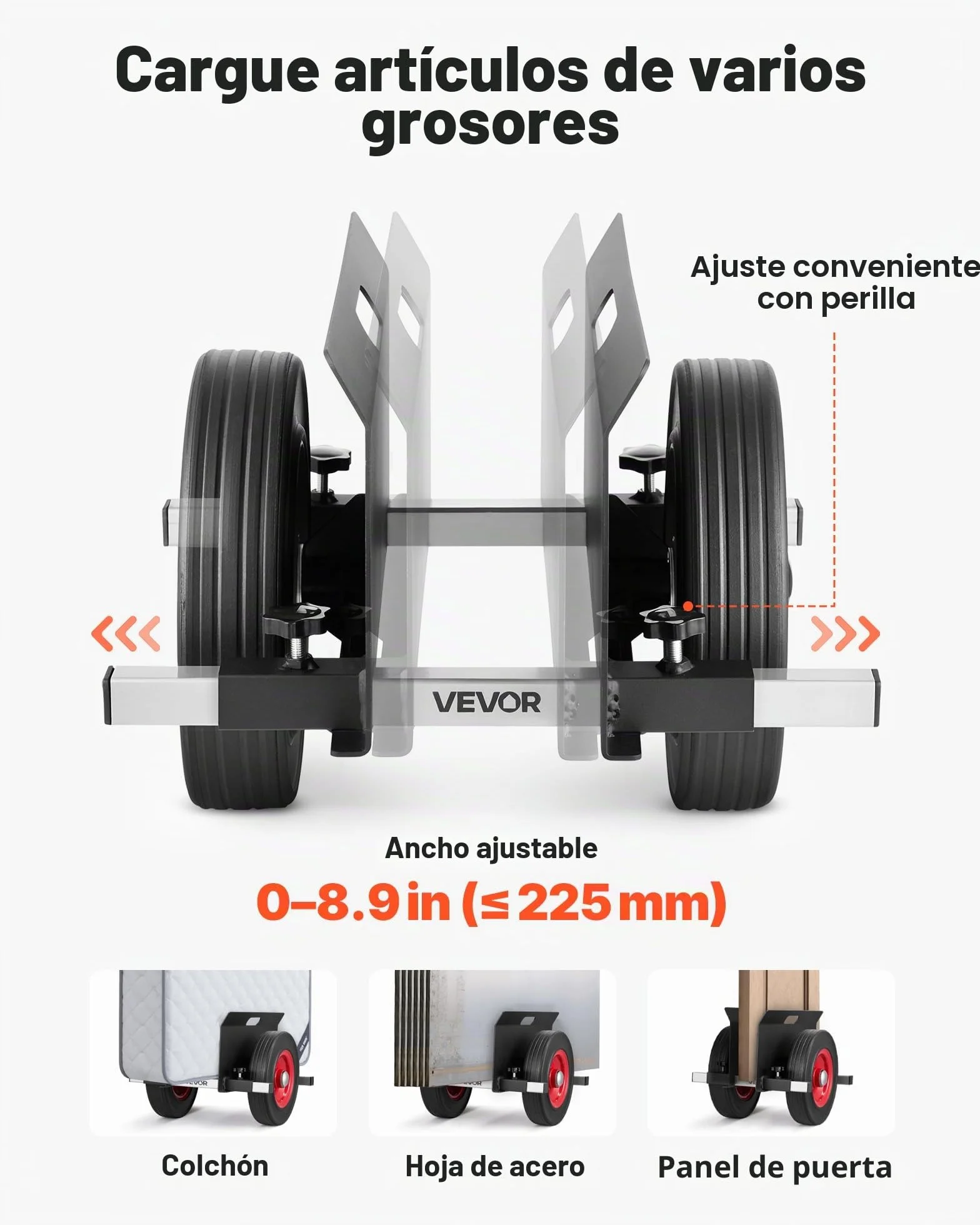 VEVOR Carro Portaplacas, Carga 453,6 kg, Ruedas de Goma, 412 x 450 x 300 mm, Negro