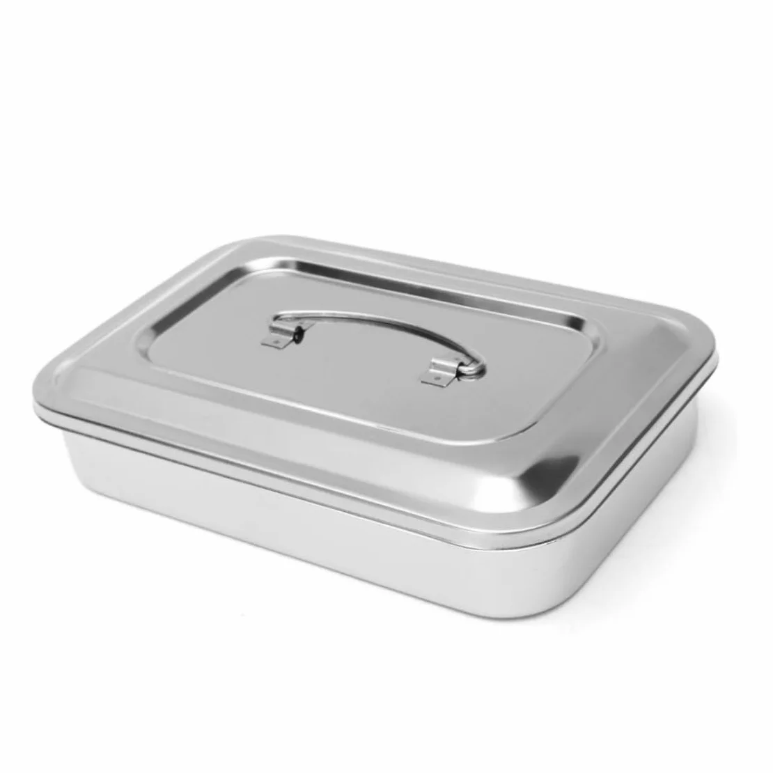 Organizador de bandeja de instrumentos dentales de acero inoxidable con tapa y asa