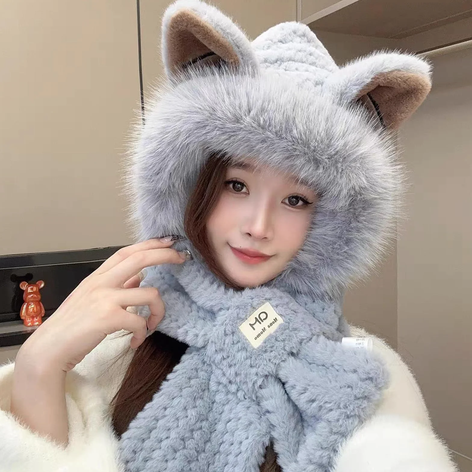 TYXHXTF Bufanda Calentador de Cuello y Gorro de Invierno Cálido, Sombrero Térmico de Inviernos, Sombreros de Esquí, Sombrero Zorro de Invierno Resistente al Viento
