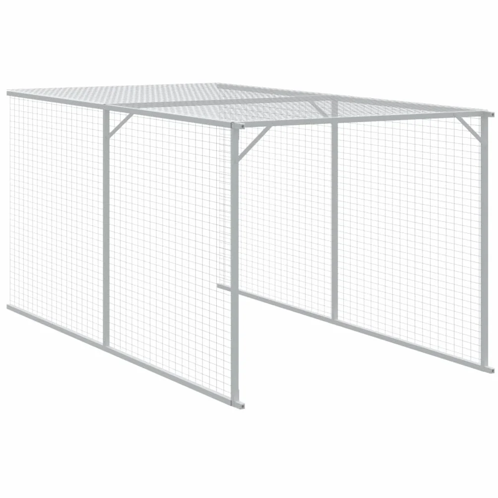 vidaXL Gallinero con Corral, Jaula de Gallinas Pollos con Tejado, Acero Galvanizado Gris Claro