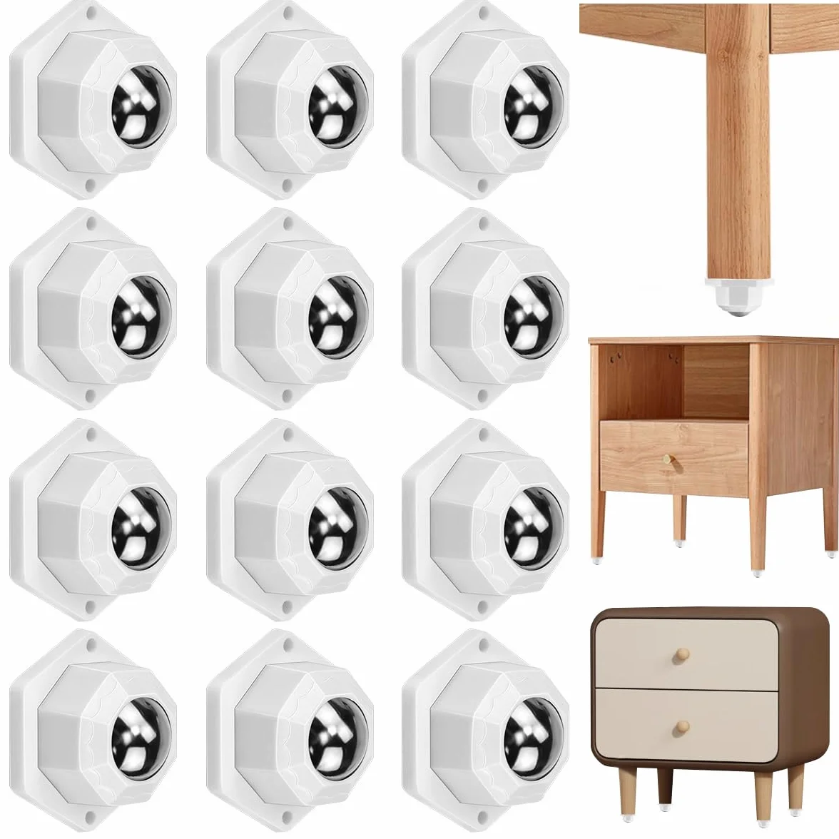 Ruedas de Bola 20mm Autoadhesivas para Muebles, Ruedas Giratorias Pequeñas para Electrodoméstico Sofá Armario (Blanco)
