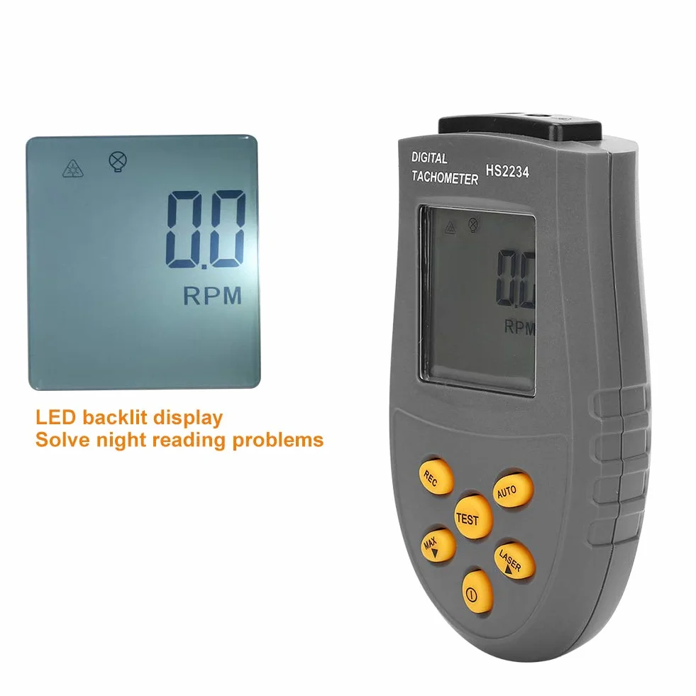 Tacómetro Digital HS2234 sin Contacto 0.1 RPM Indicador de Velocidad del Motor Negro