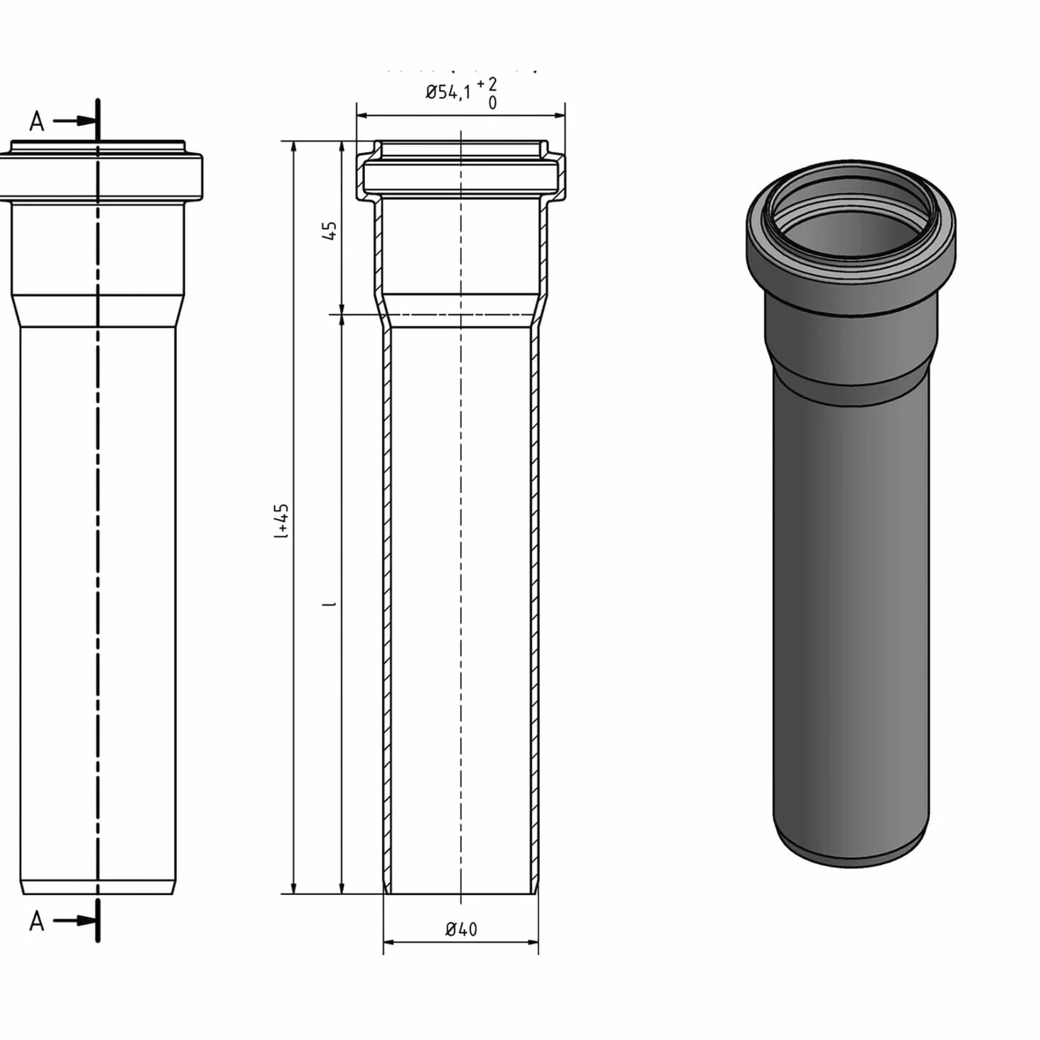 Ostendorf HTsafe HT-Rohr DN 40 mm 250 mm, gris
