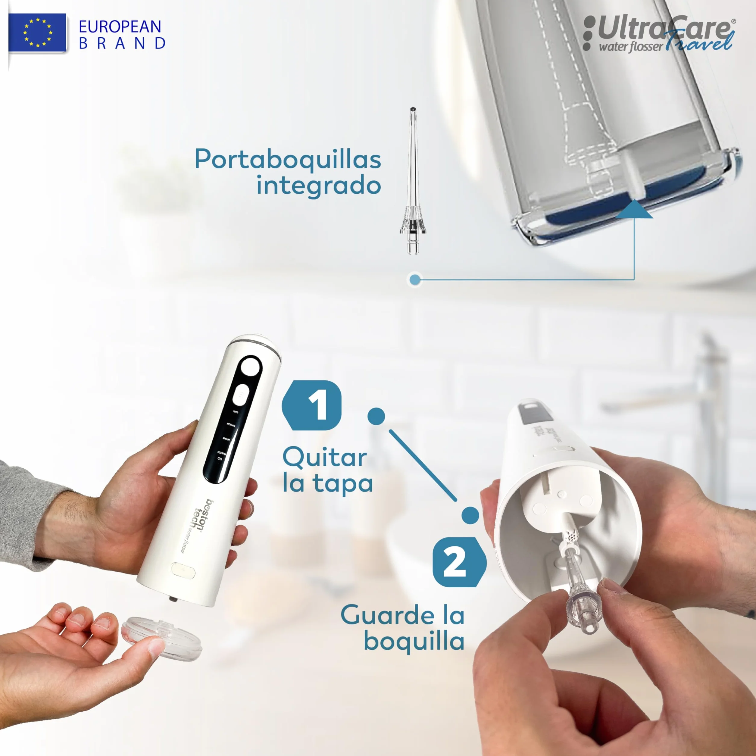 Aquapik Ultracare Travel Irrigador Bucal Portatil Inalámbrico 8 Boquillas 4 Modos IPX8 Impermeable 300ML USB-C Recargable