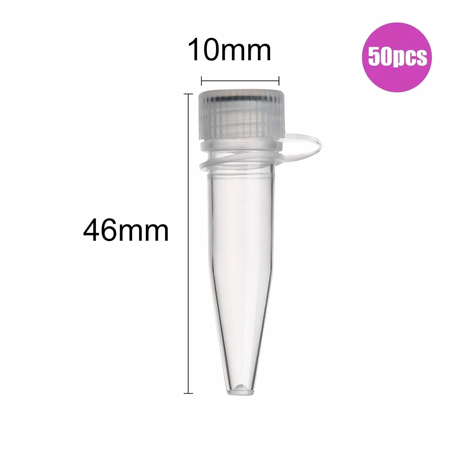 Tubos Criogénicos de Plástico Transparente 1,5 ml con Tapón de Rosca - Paquete 50 para Almacenamiento de Muestras de Laboratorio