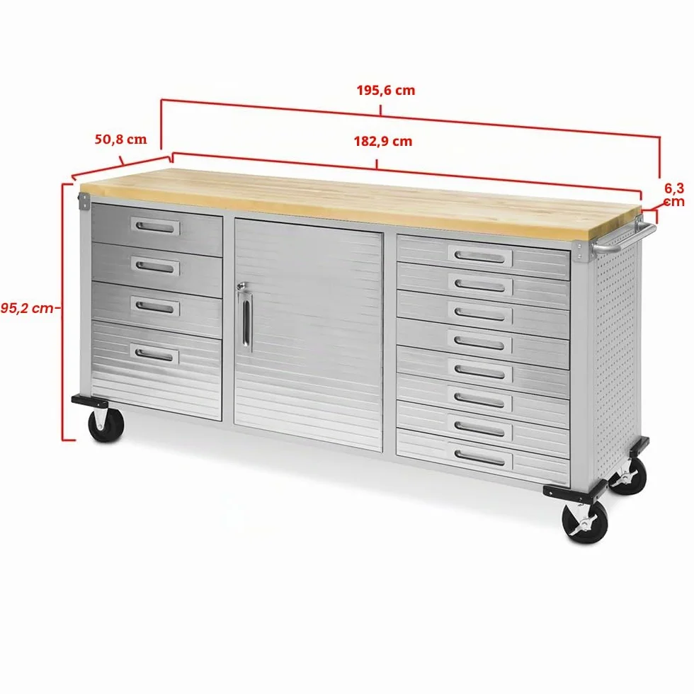 Seville Classics UHD20242 Banco de Trabajo 12 Cajones 182,9 x 50,8 x 95,2 cm Gris