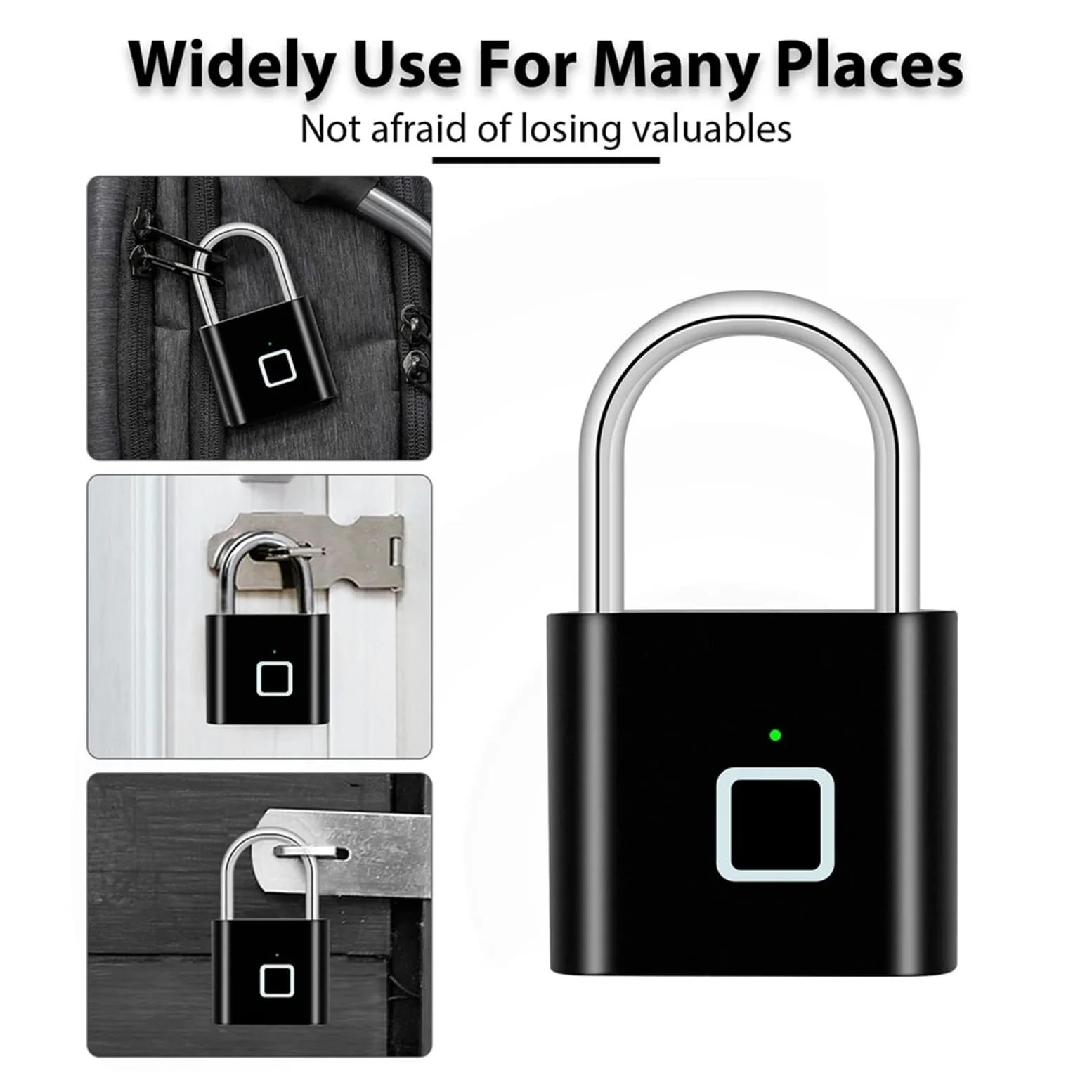 Candado sin llave con huella dactilar, La aplicación biométrica de la aleación del cinc del candado elegante recargable de la huella dactilar del USB desbloquea IP65 multicolor(Matte Black)