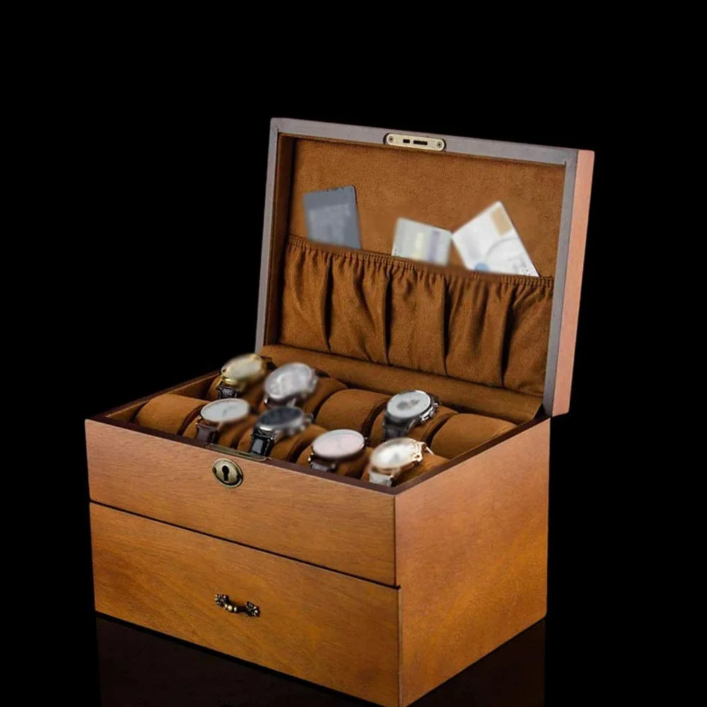 XBTGS Caja de reloj de madera con 20 ranuras para hombre, organizador de relojes para hombres y mujeres, estuche de almacenamiento de joyas,
