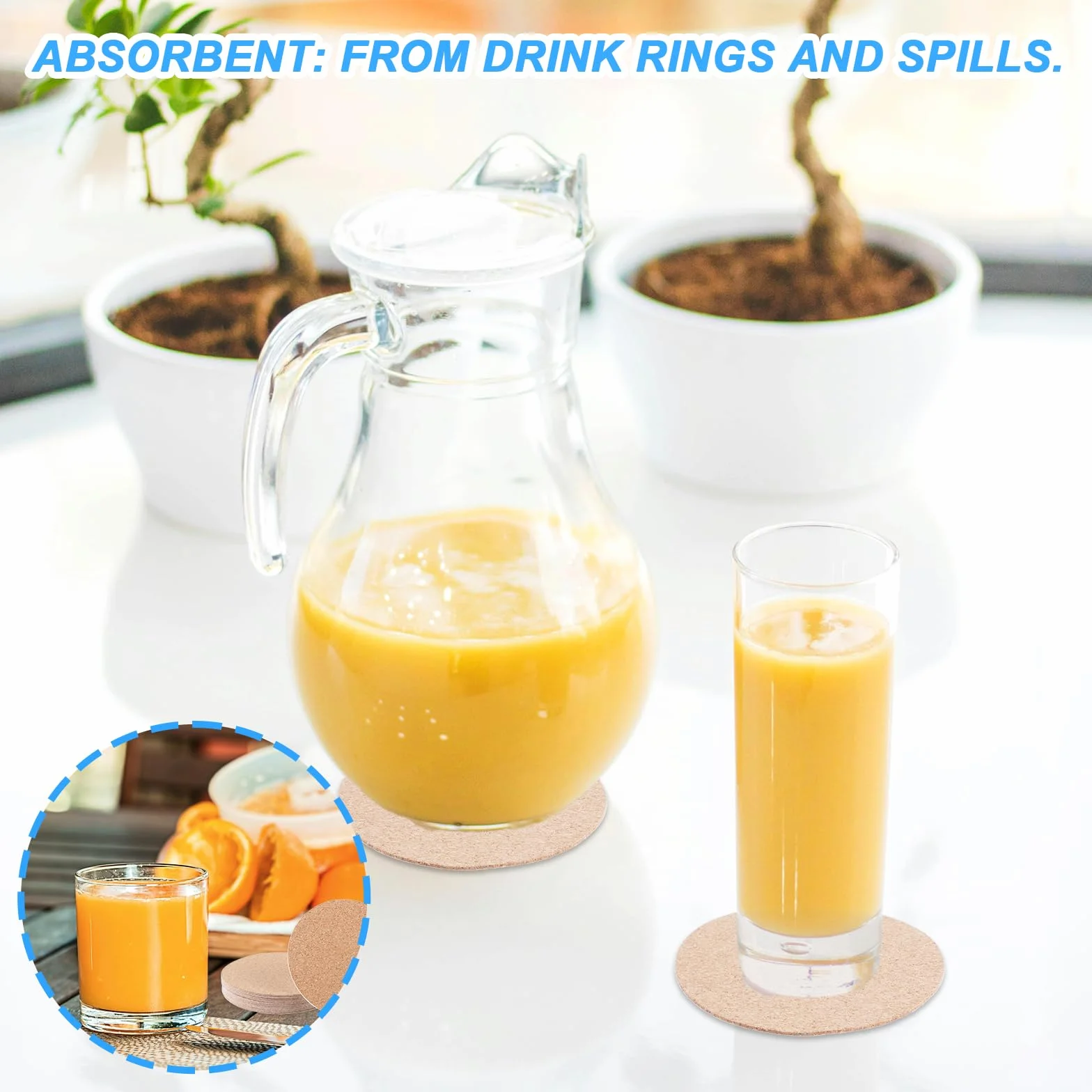 TIESOME 16 posavasos redondos de corcho autoadhesivos marrón para manualidades bebidas decoración de mesa