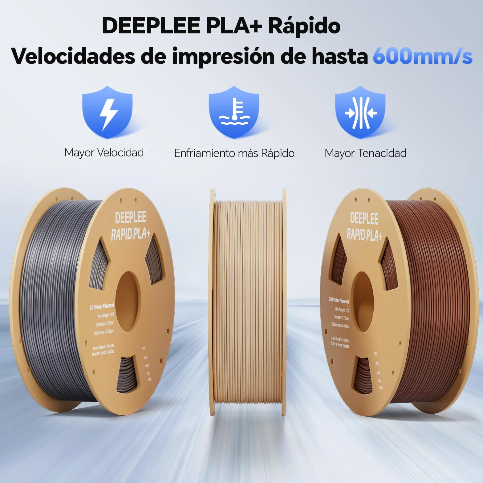 DEEPLEE Filamento PLA+ 1.75 mm 1 kg Negro Alta Velocidad 30-600 mm/s Precisión ±0.02 mm