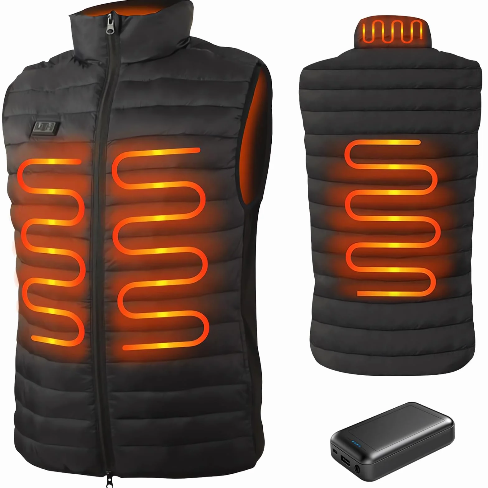 seenlast Chaleco Calefactable Hombre Mujer con Batería 10000mAh, 4 Zonas Calefactables 3 Niveles Temperatura Ajustables, Lavable, Chaleco Térmico Sin Mangas Ligera de Invierno para Exteriores
