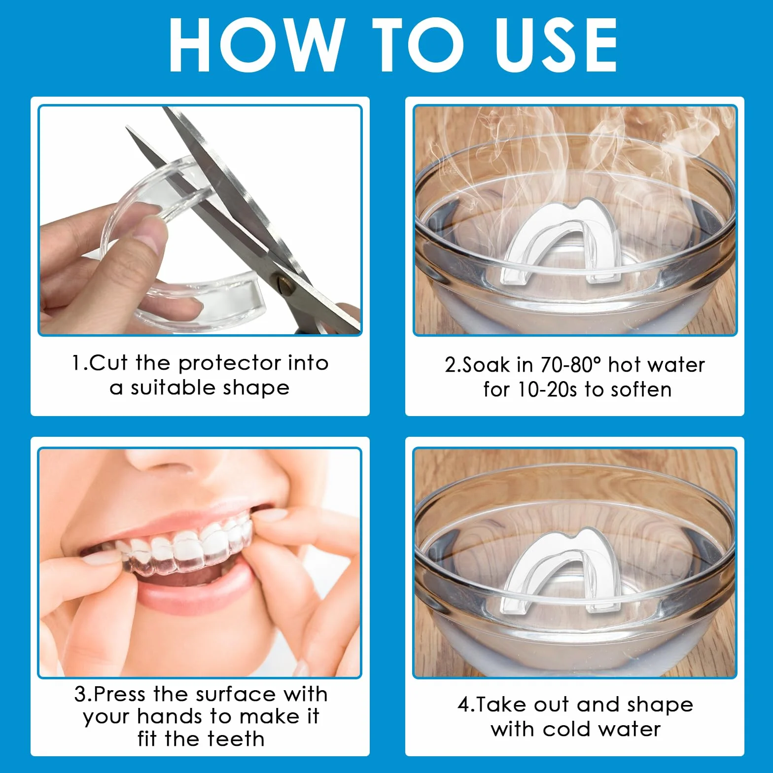 Férula Descarga Bruxismo Moldeable 4 Piezas, 2 Tamaños, Kit Protección Dental con Caja Higiene, Protector Bucal Dormir