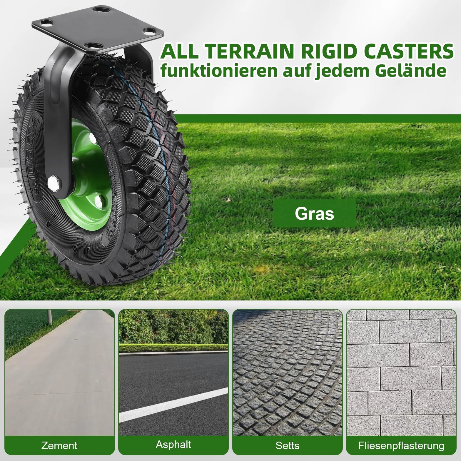 Schwartz Juego de 4 ruedas giratorias 360° con freno 250x90mm rueda de aire silenciosa llanta de acero absorción de impactos carro de transporte