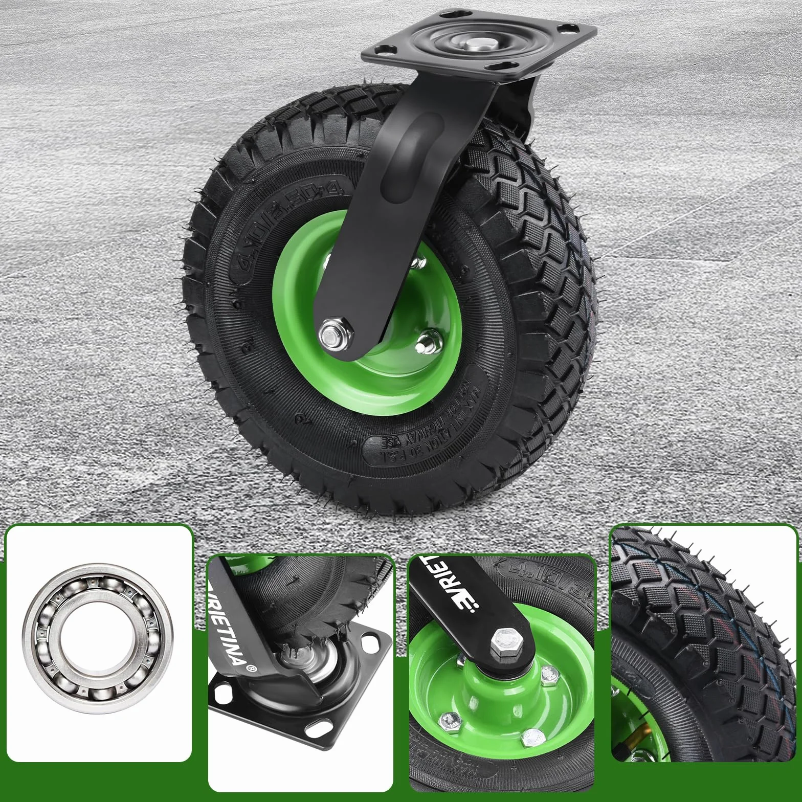 Schwartz Juego de 4 ruedas giratorias 360° con freno 250x90mm rueda de aire silenciosa llanta de acero absorción de impactos carro de transporte