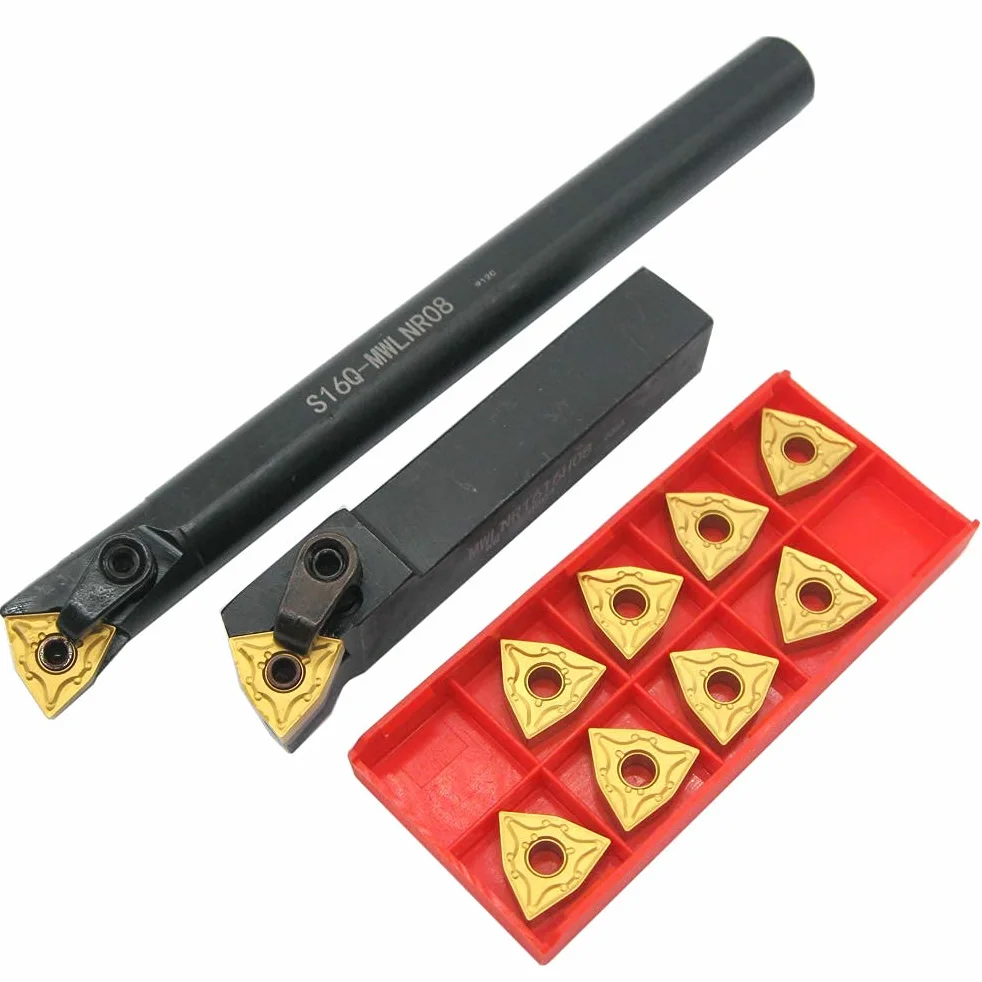Soporte para herramientas torneado carburo indexable MWLNR1616H08 + barra mandrinar S16Q-MWLNR08 + insertos WNMG431 (WNMG080404)