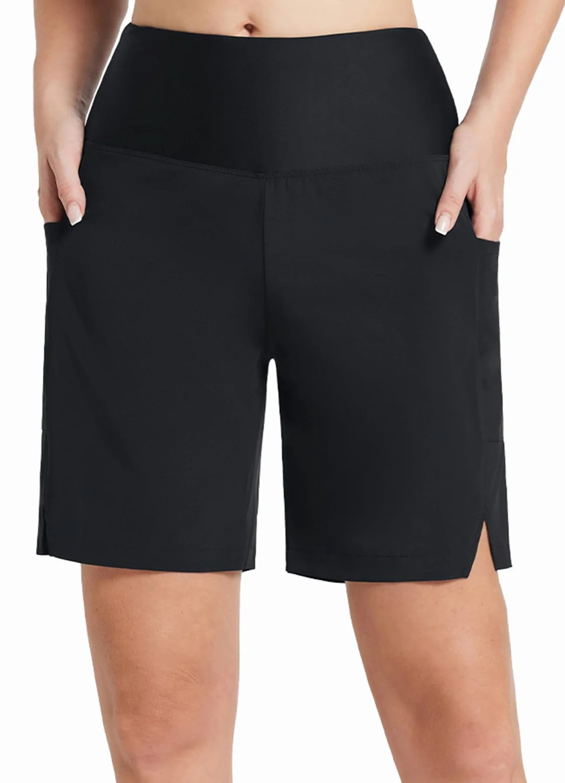 baleaf Shorts de Natación Mujeres Cintura Alta Shorts de Verano con Bolsillos Secado Rápido Acuáticos Pantalones Cortos para Surf Playa UPF 50+