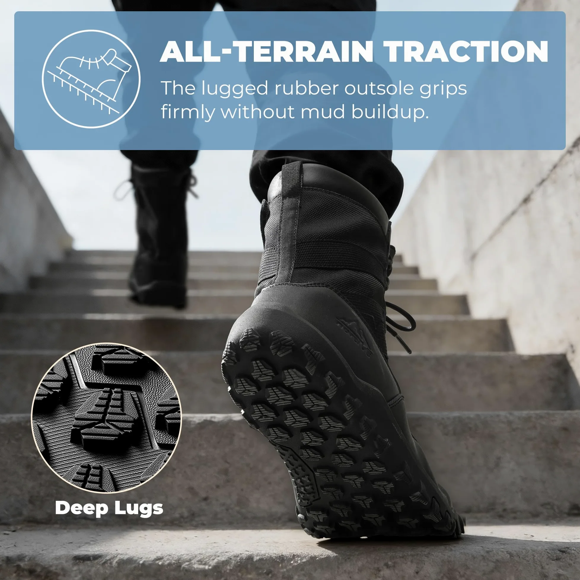 NORTIV 8 Botas tácticas militares de punta ancha para hombre, sin caída, minimalistas, de cuero, con cremallera lateral, botas de combate para motocicleta