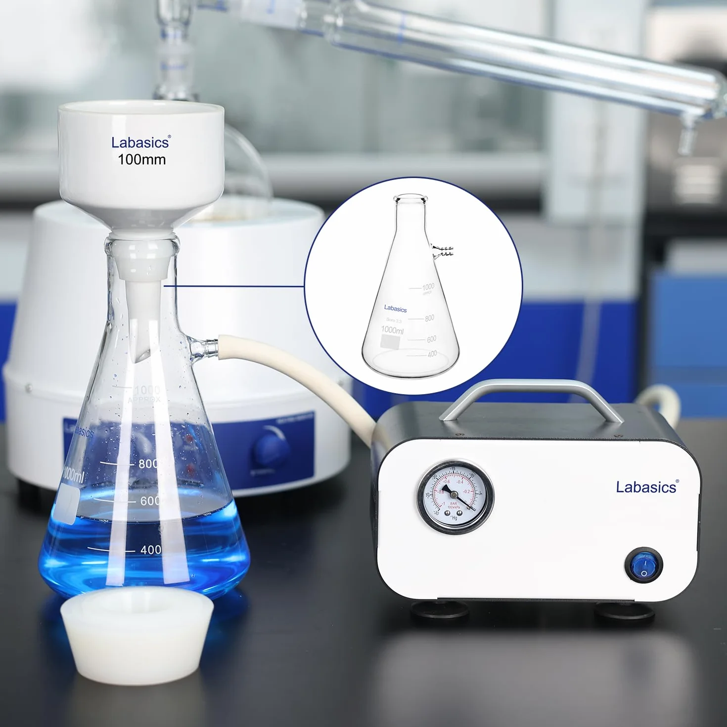 Labasics Matraz Filtrante de Vidrio de Borosilicato Cuello de Perno con Tubulación 250 ml