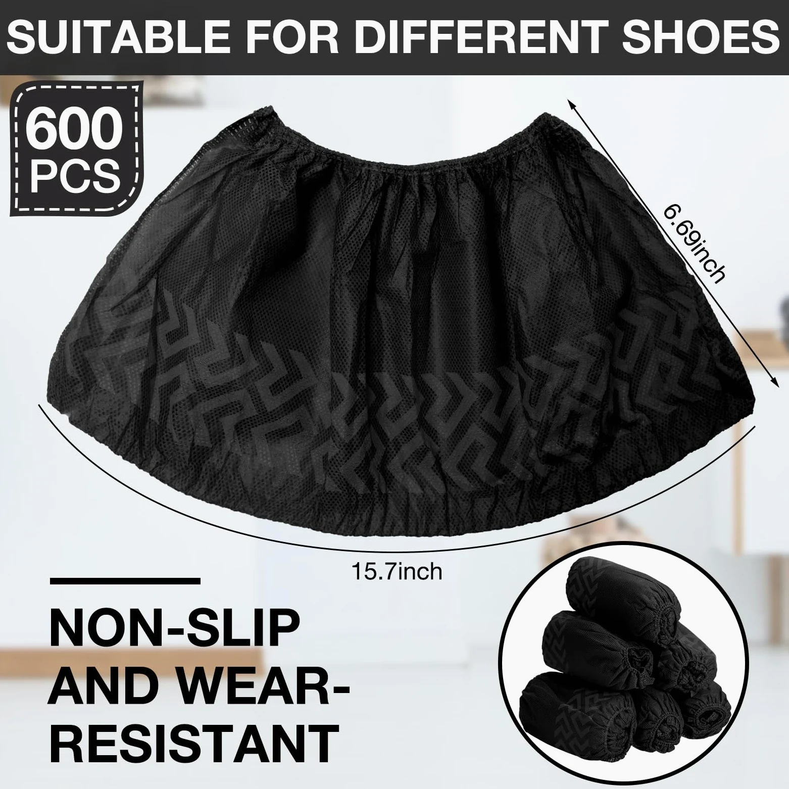Paquete de 600 fundas desechables para zapatos de botas, antideslizantes, gruesas, extra para zapatos, fundas duraderas para hombres y mujeres (negro)