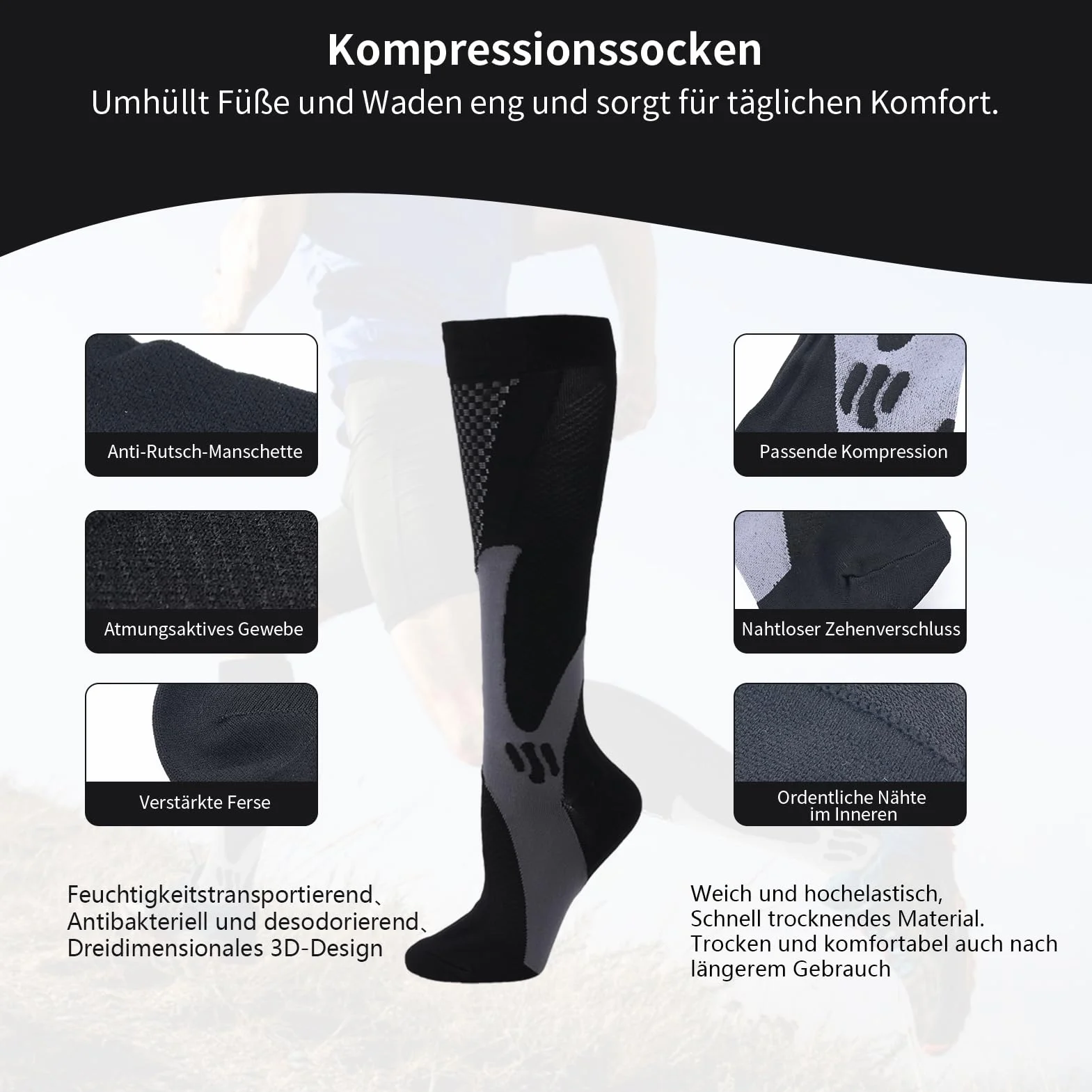 OSLEN Medias de compresión para hombre, calcetines de compresión para hombre y mujer, calcetines de compresión para deportes, vuelo, correr, viajes, ciclismo, fútbol, enfermeras, 15-20 mmHg