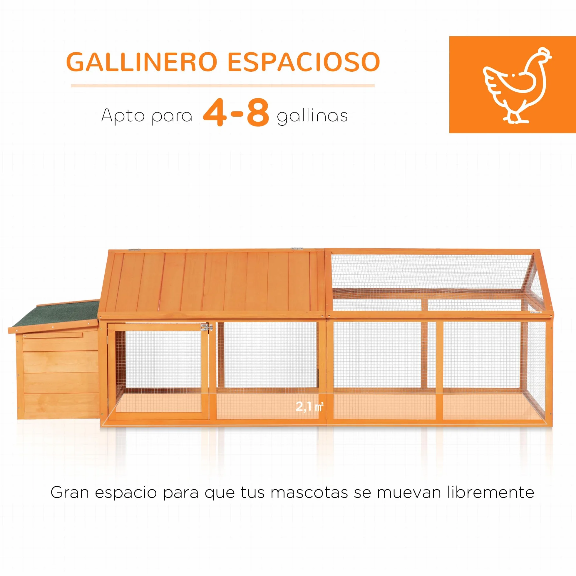 PawHut Gallinero Exterior Madera 240x112,5x76 cm Techo Abatible Corral Puertas Cerradura Nido Gallinas